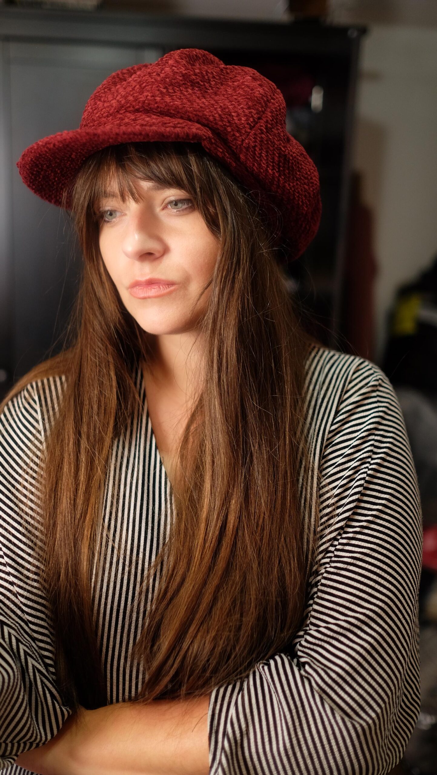 Burgundy Red Tweed Gatsby Hat Women, Vintage Baker boy cap, Textured Newsboy hat - Image 7