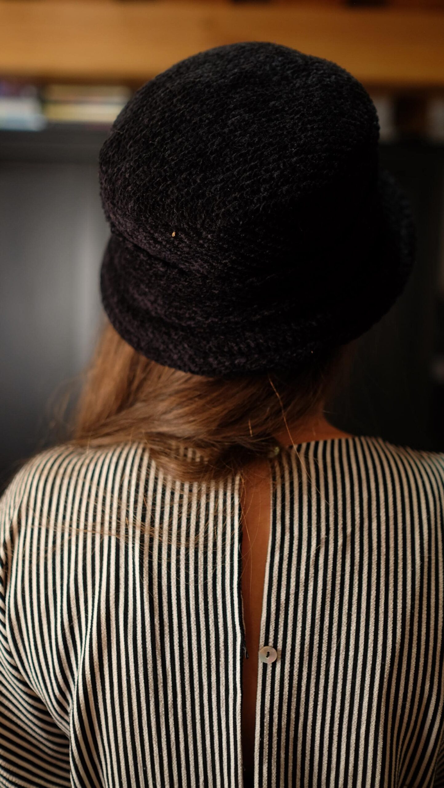 Dark Woven Cloche Hat | Vintage 1960s Mod Style Bucket Hat with Flower - Image 7