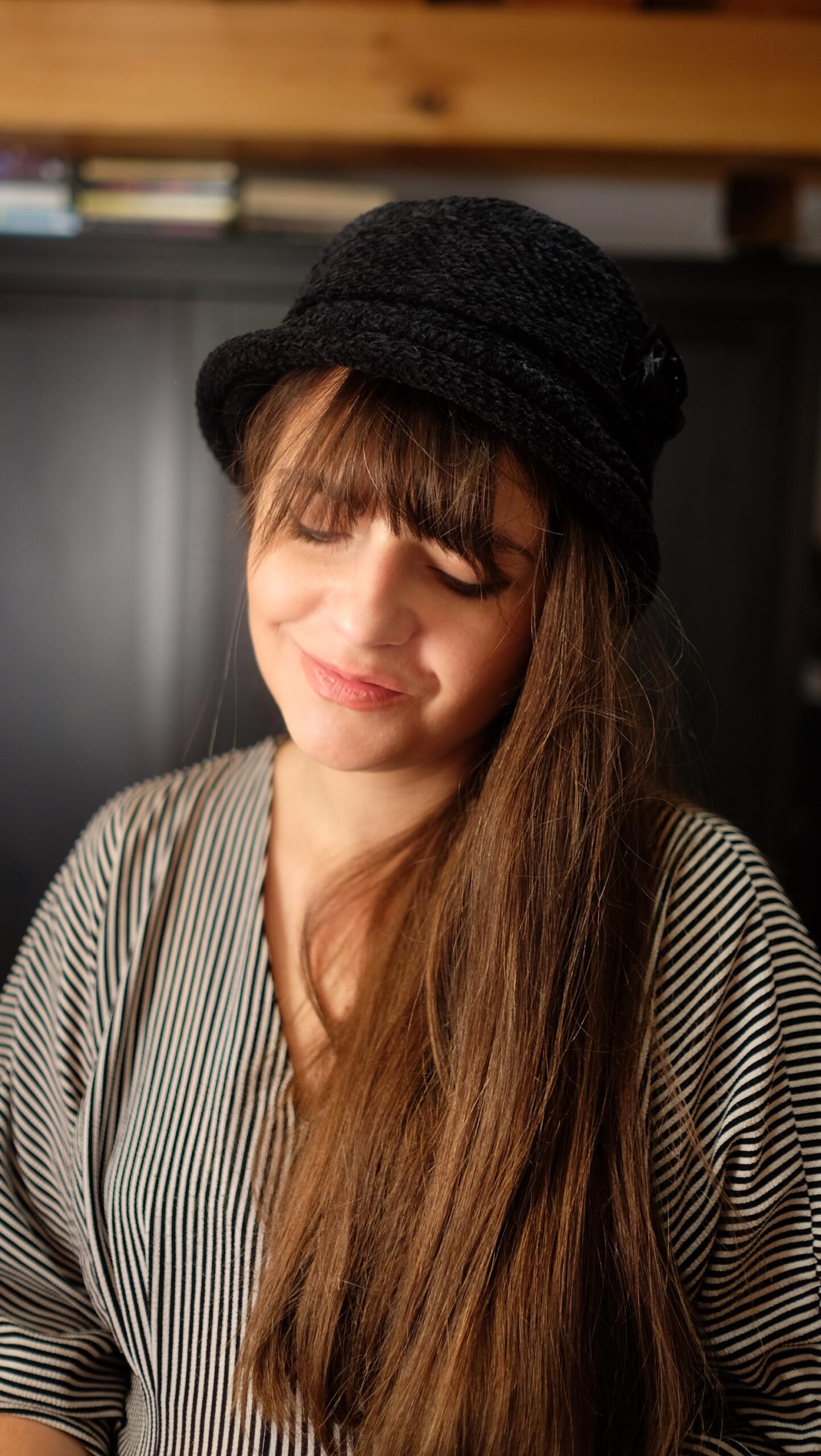 Dark Woven Cloche Hat | Vintage 1960s Mod Style Bucket Hat with Flower - Image 4