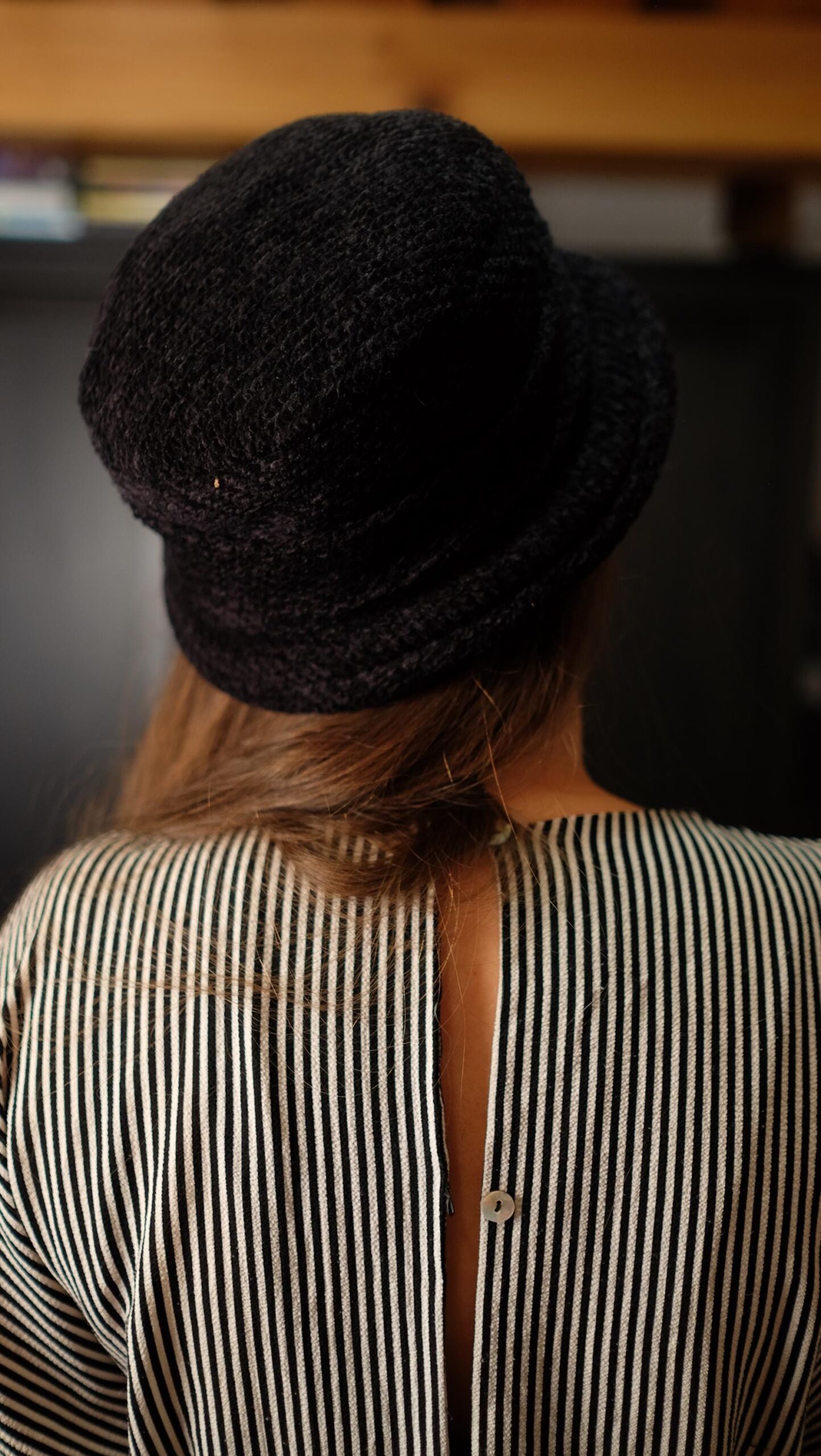 Dark Woven Cloche Hat | Vintage 1960s Mod Style Bucket Hat with Flower - Image 8