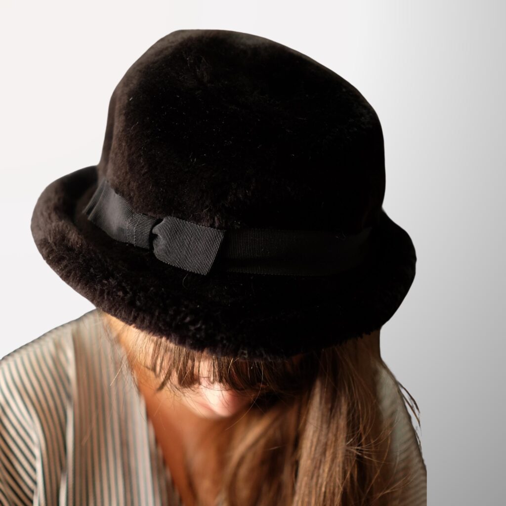 1960s Black Faux Fur Bucket Hat | Mod Fluffy Winter Cloche
