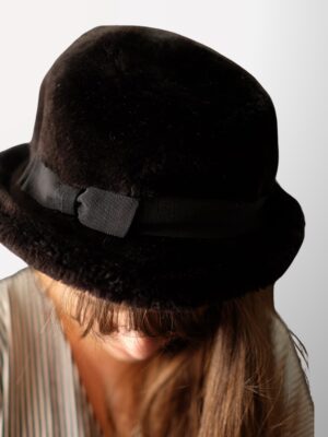 1960s Black Faux Fur Bucket Hat | Mod Fluffy Winter Cloche