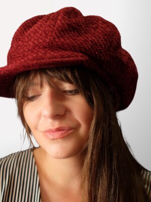 Burgundy Red Tweed Gatsby Hat Women, Vintage Baker boy cap, Textured Newsboy hat