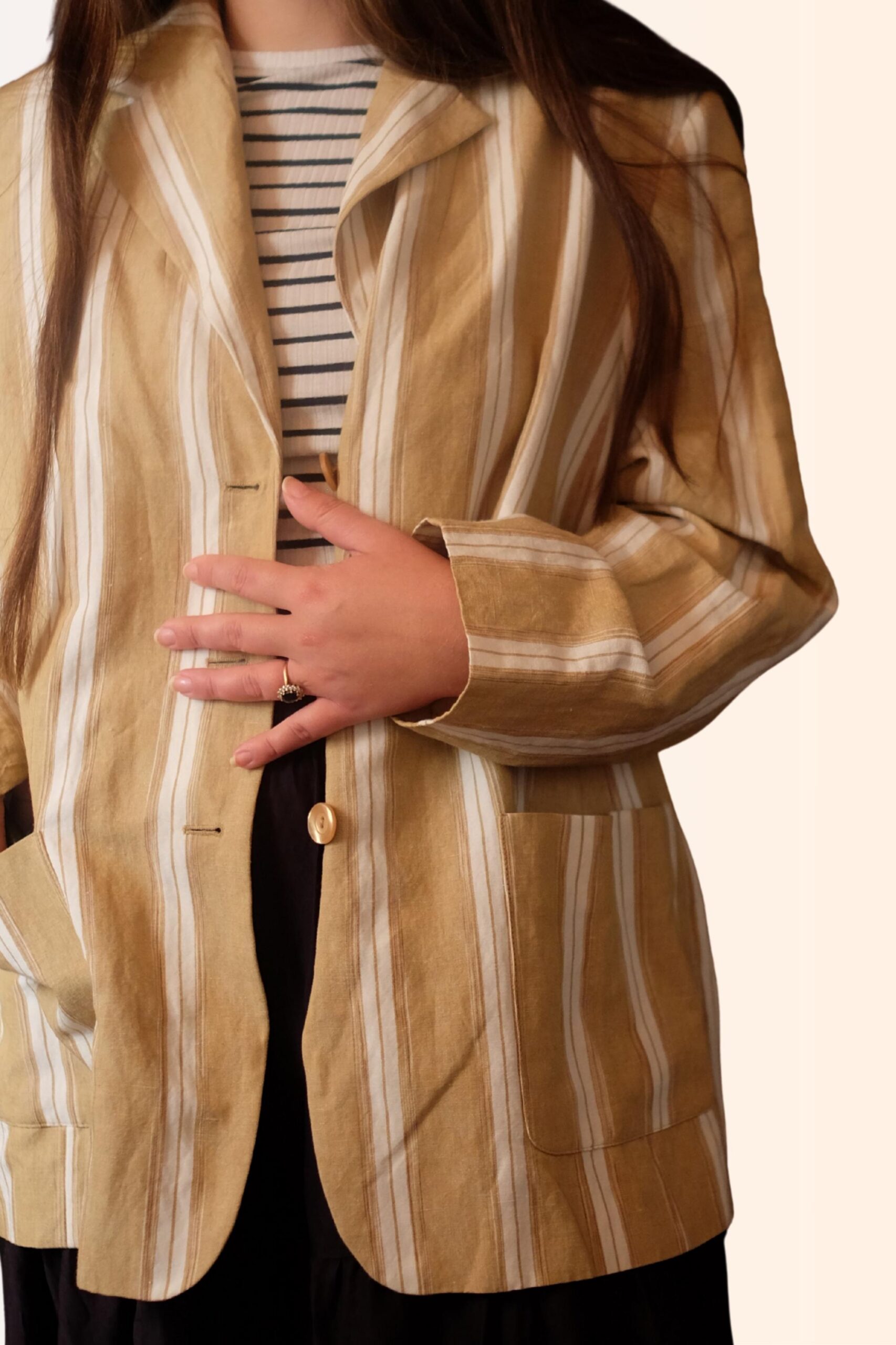 Vintage Striped Linen Blend Blazer | 90s Tan & White Lightweight Jacket - Image 2