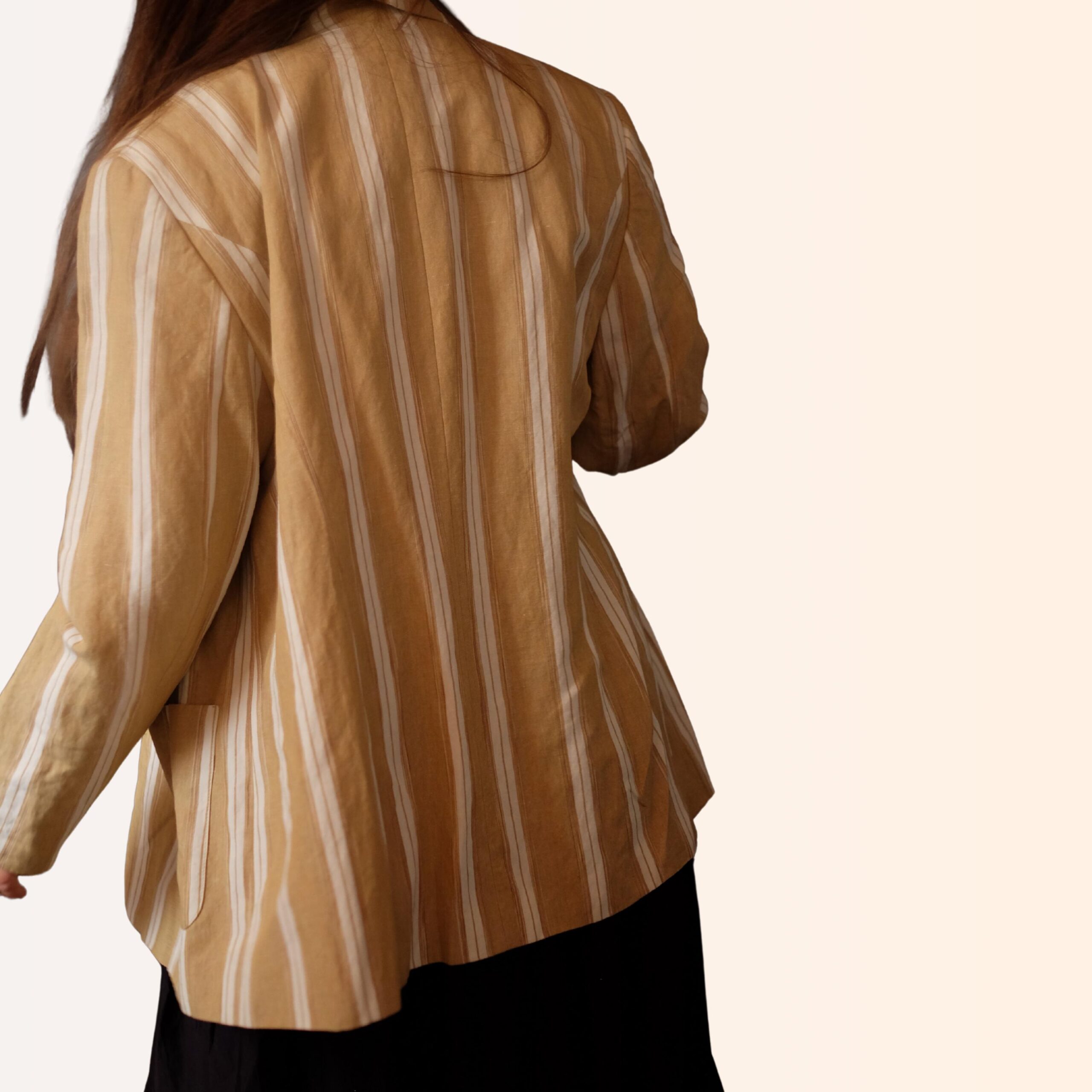 Vintage Striped Linen Blend Blazer | 90s Tan & White Lightweight Jacket - Image 8