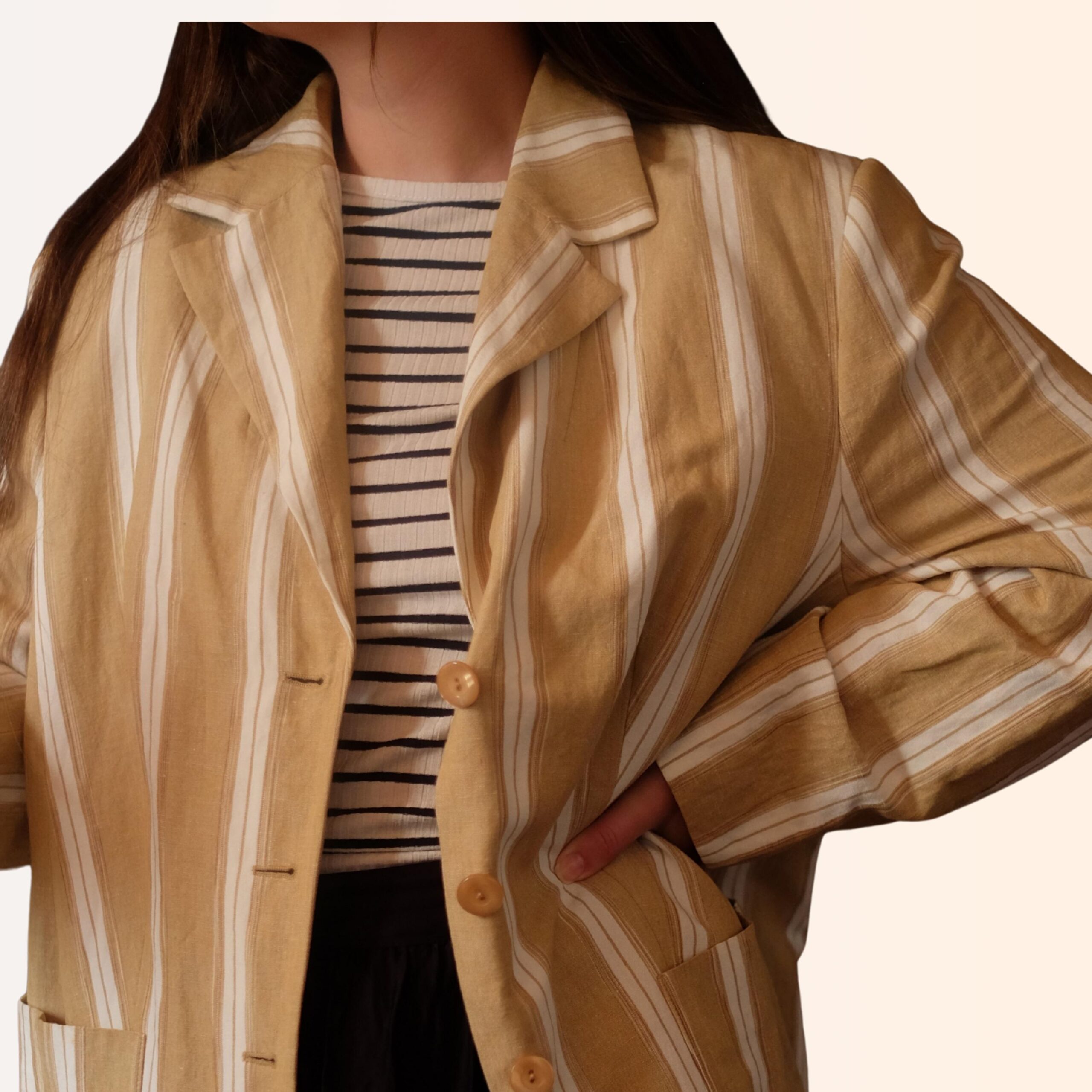 Vintage Striped Linen Blend Blazer | 90s Tan & White Lightweight Jacket - Image 6