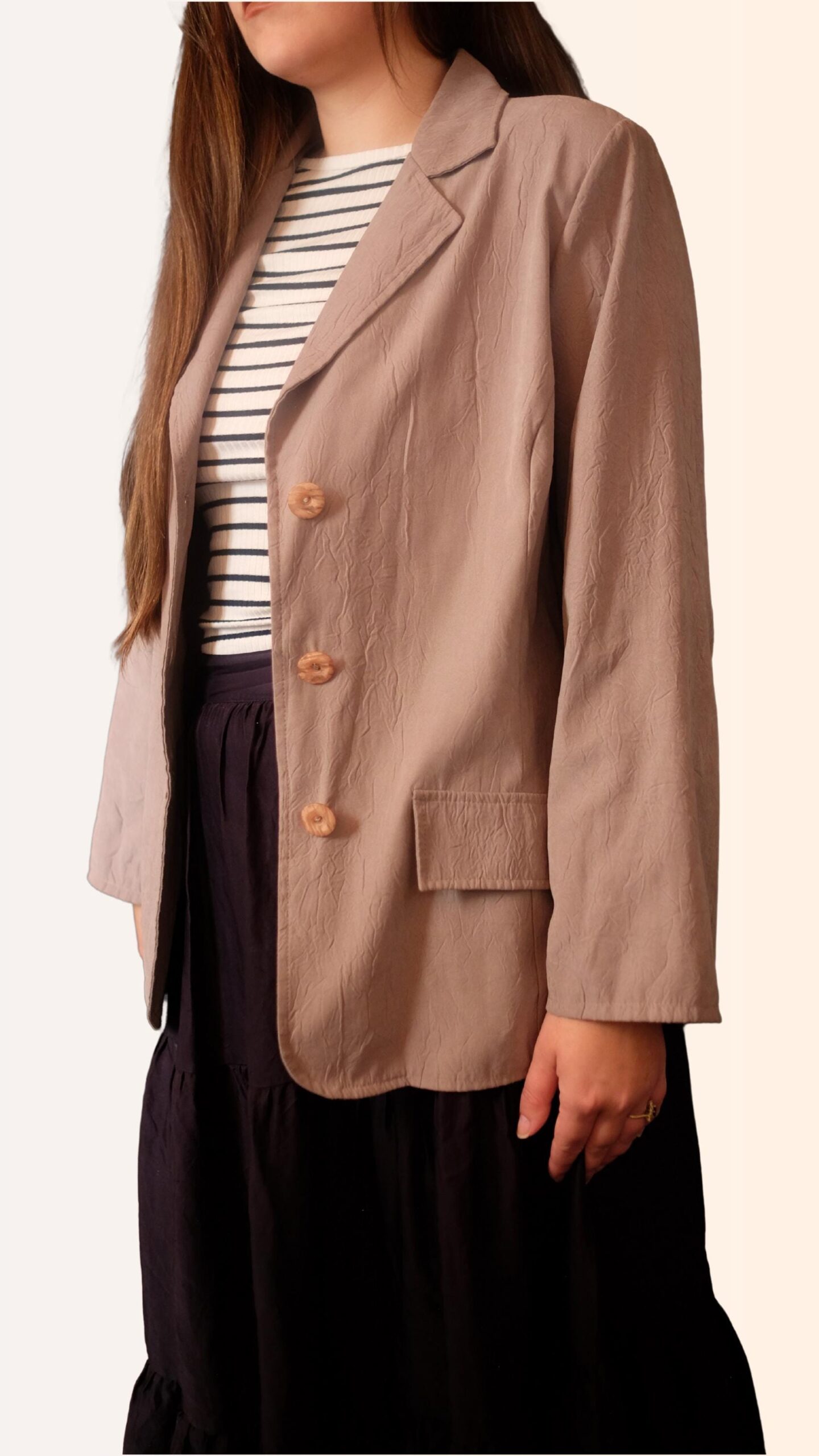 Oversized Dusty Rose Jacket | Retro Relaxed Fit Textured Single-Breasted Blazer - Image 2
