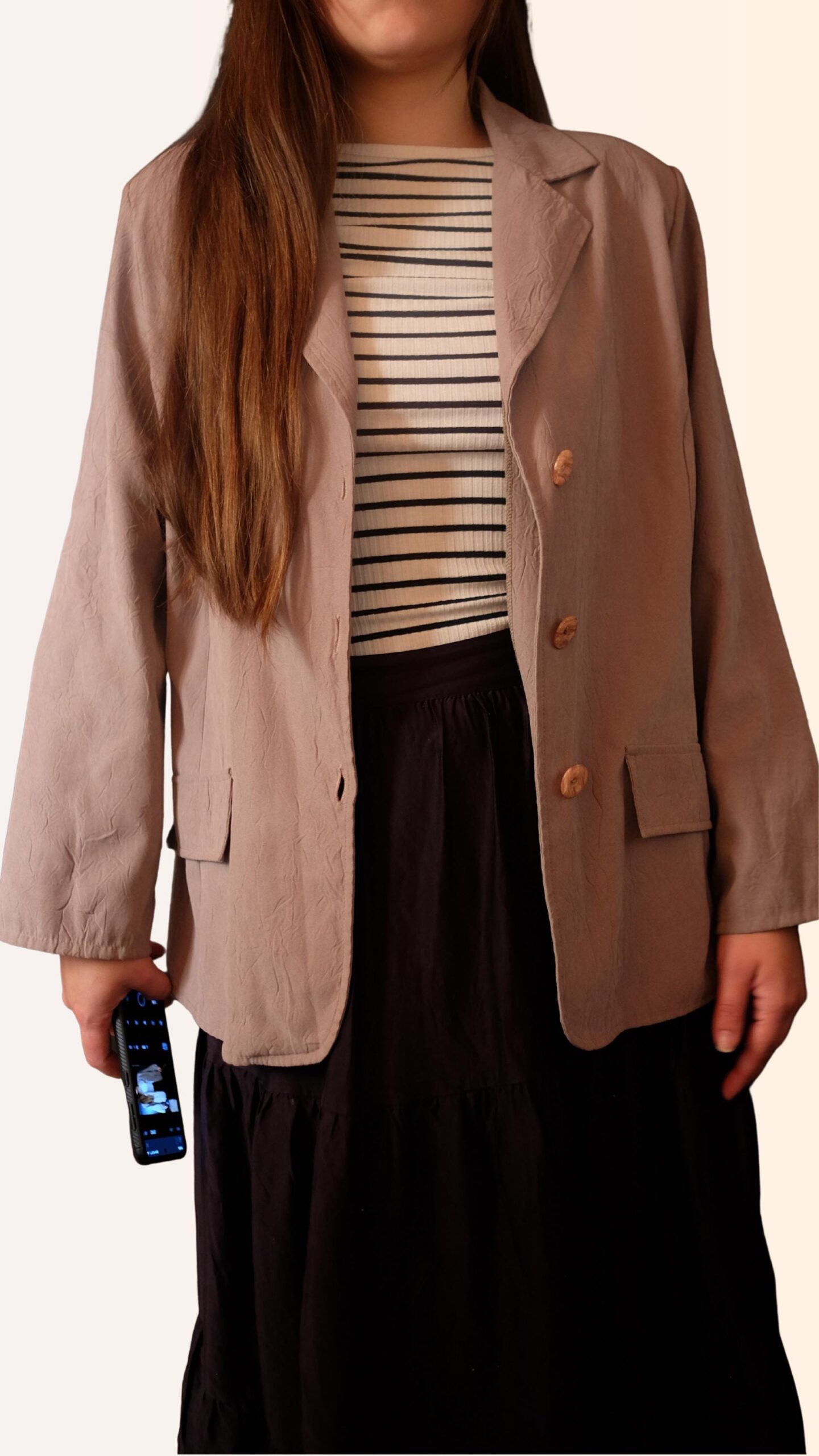 Oversized Dusty Rose Jacket | Retro Relaxed Fit Textured Single-Breasted Blazer - Image 3