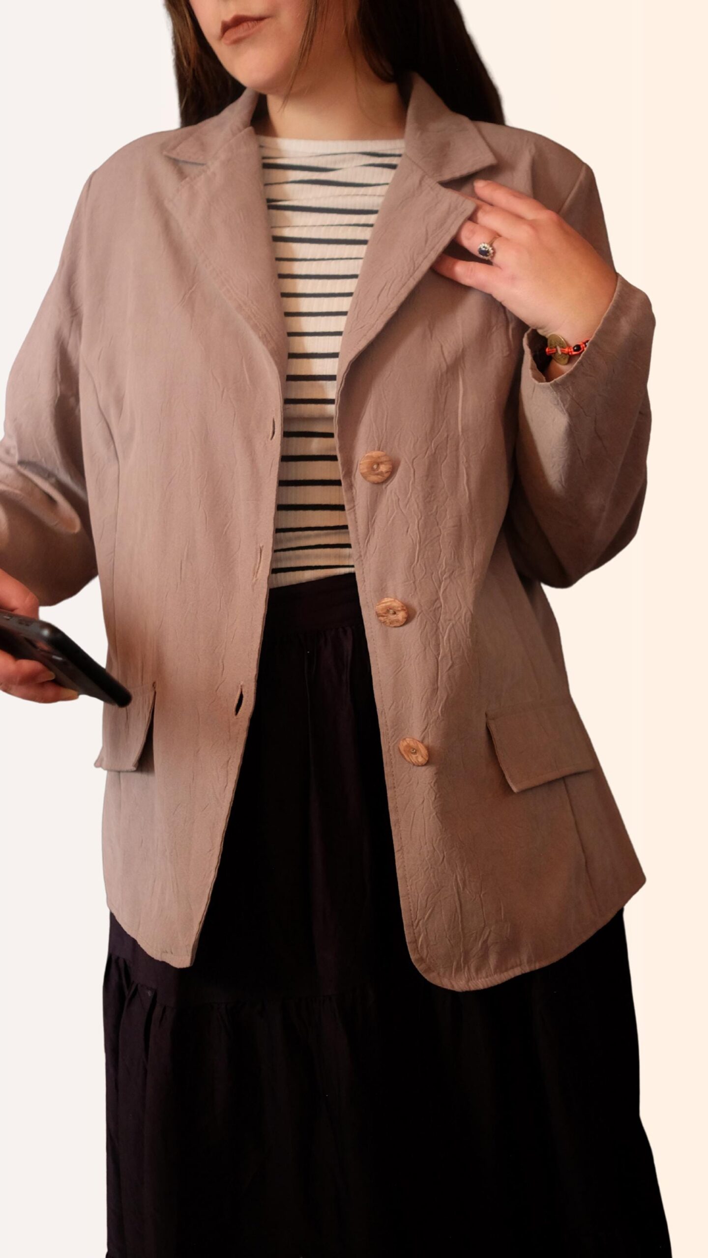 Oversized Dusty Rose Jacket | Retro Relaxed Fit Textured Single-Breasted Blazer - Image 5