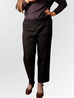 80s/90s Charcoal Pinstripe Pull-On Trousers | Retro High Waist Straight Leg Pants