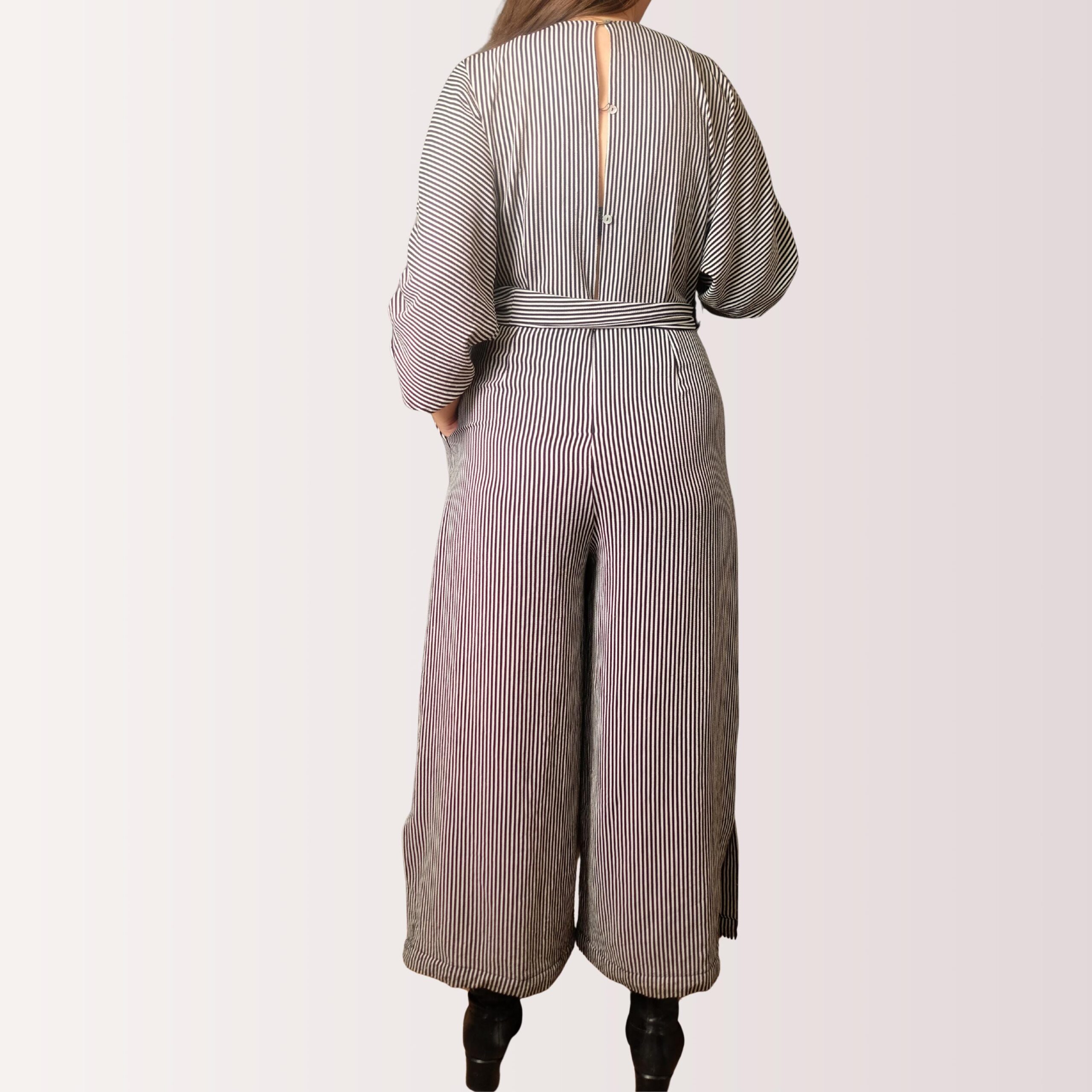Chic Vintage PRANI Striped Jumpsuit with Belt | 90s Parisian Minimalist Wide Leg Overall - Image 4
