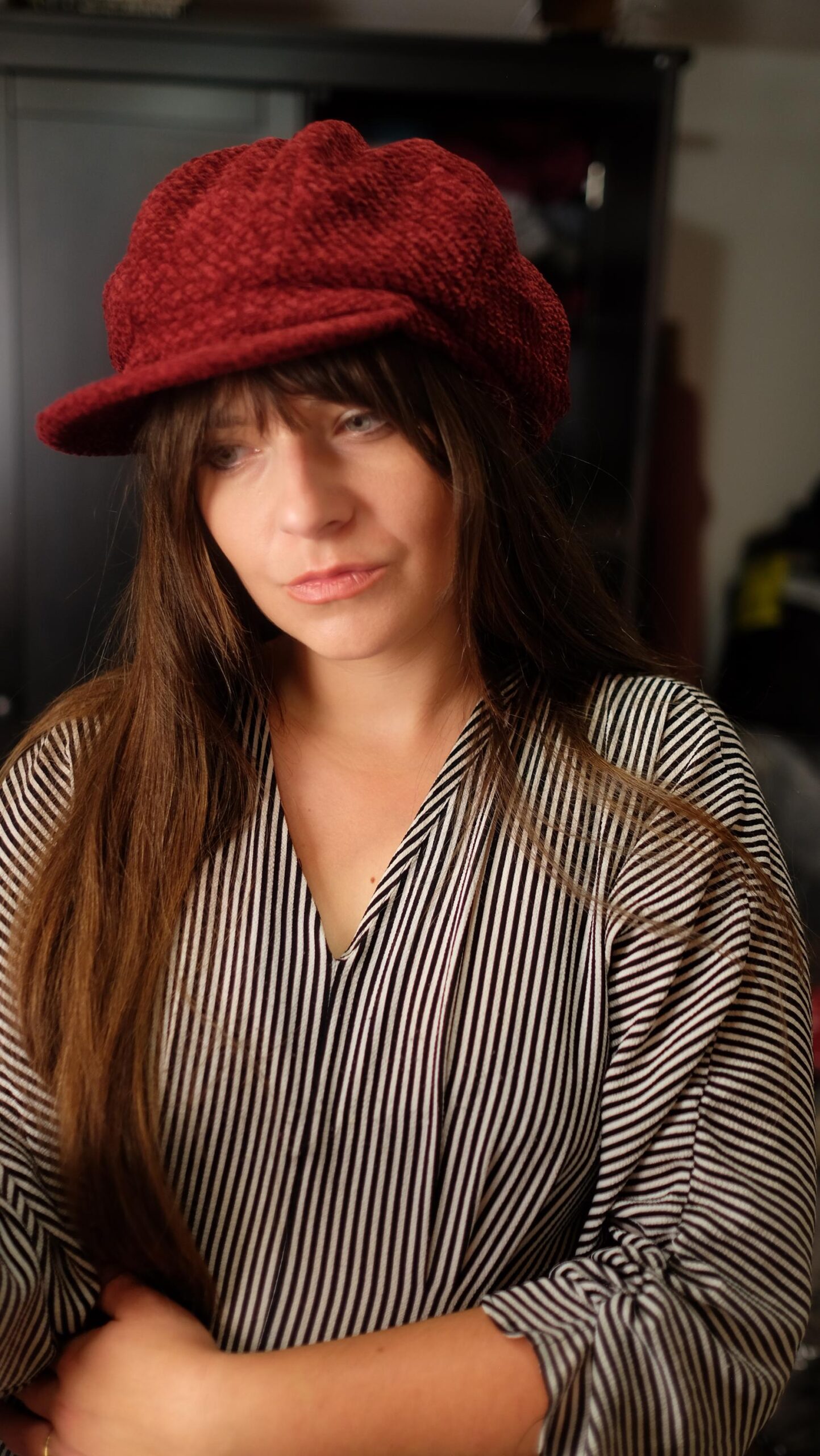 Burgundy Red Tweed Gatsby Hat Women, Vintage Baker boy cap, Textured Newsboy hat - Image 5
