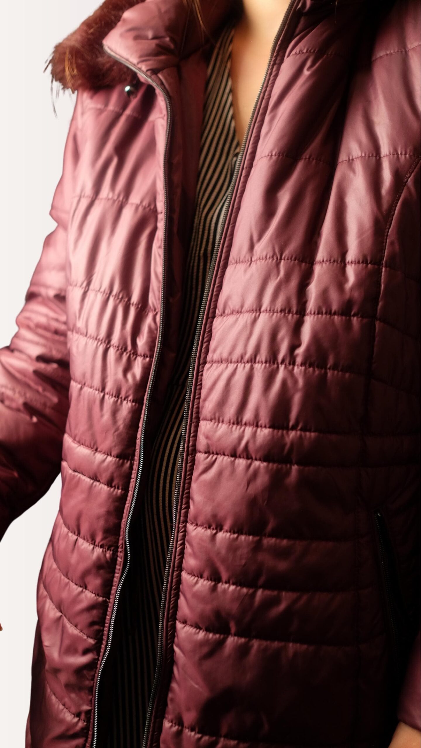 Vintage Bordeaux Long Quilted Puffer Jacket | Structured Burgundy Thigh-Length Coat - Image 3
