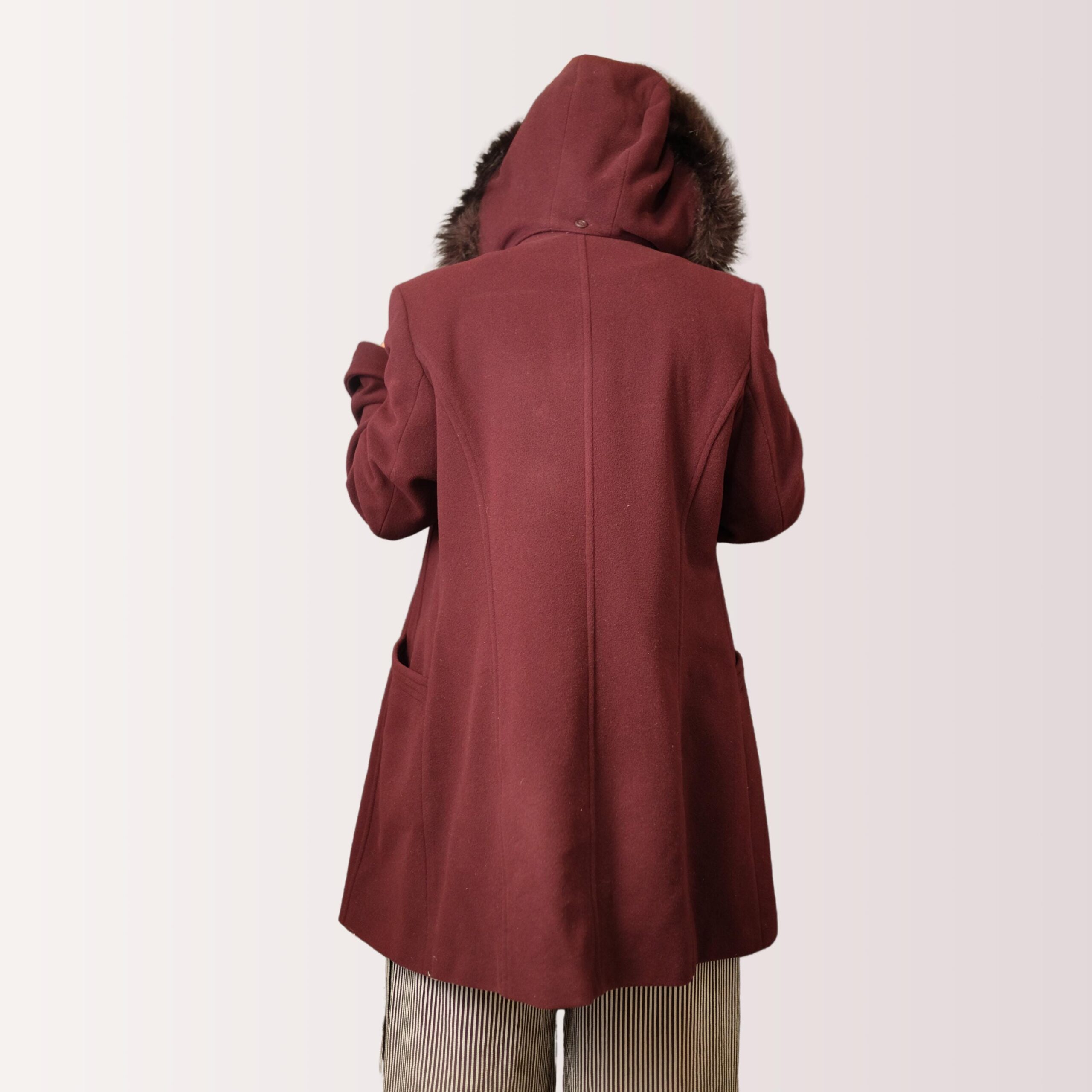 Chic Vintage Wine Red Warm Coat | Structured Single-Breasted Longline Burgundy Coat - Image 5