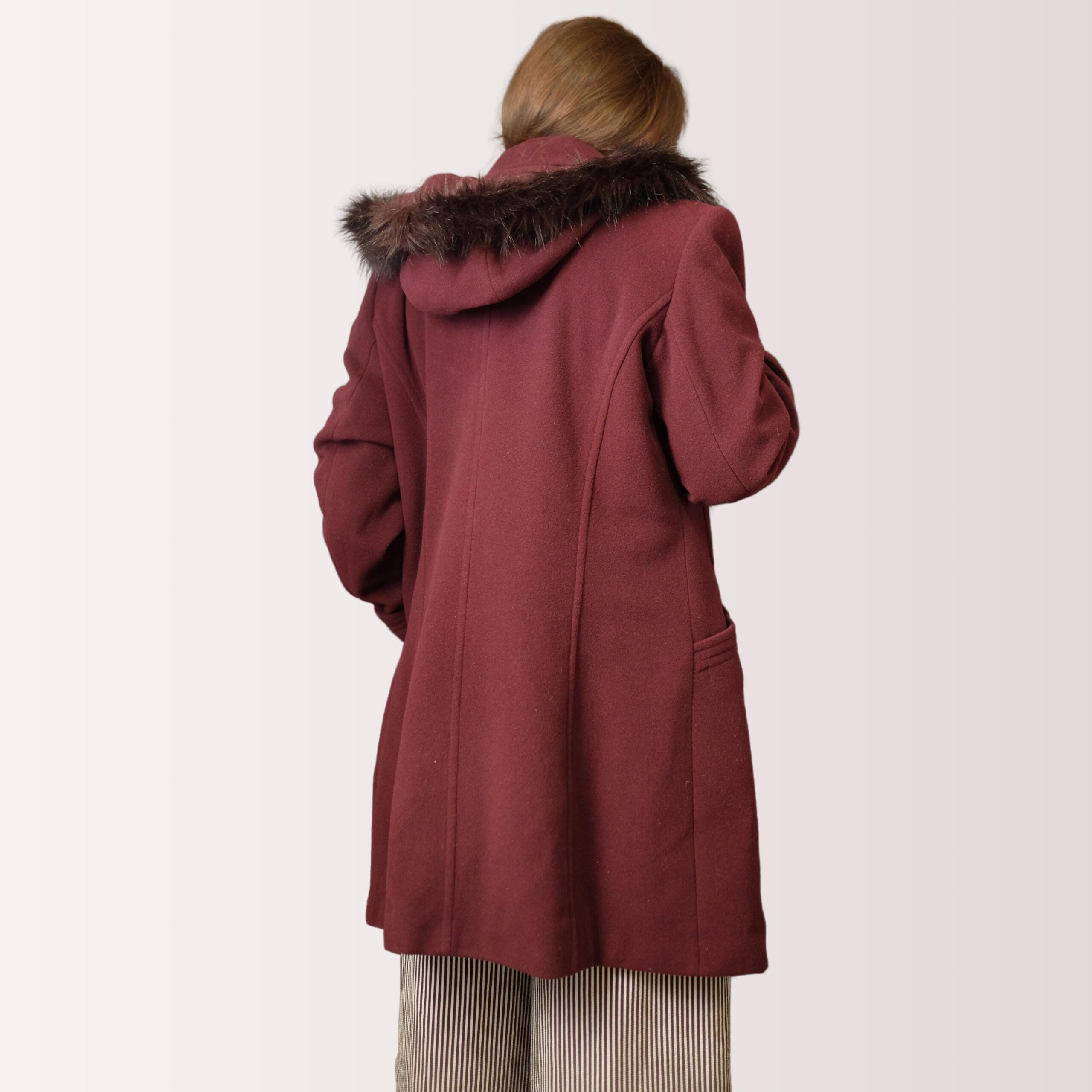 Chic Vintage Wine Red Warm Coat | Structured Single-Breasted Longline Burgundy Coat - Image 6