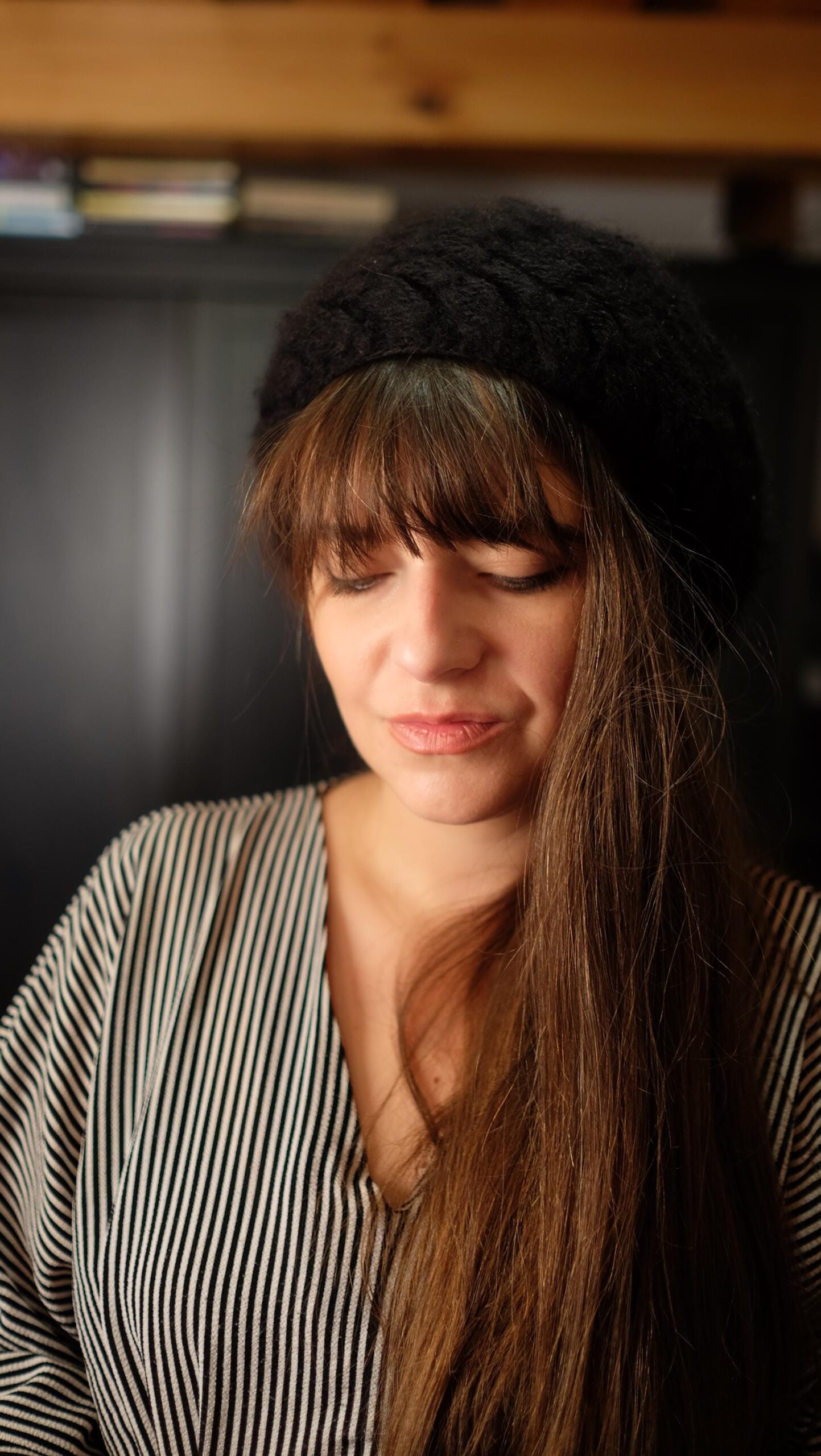 Vintage Black Chunky Knit Beret | Fuzzy Slouchy Oversized Cap - Image 8