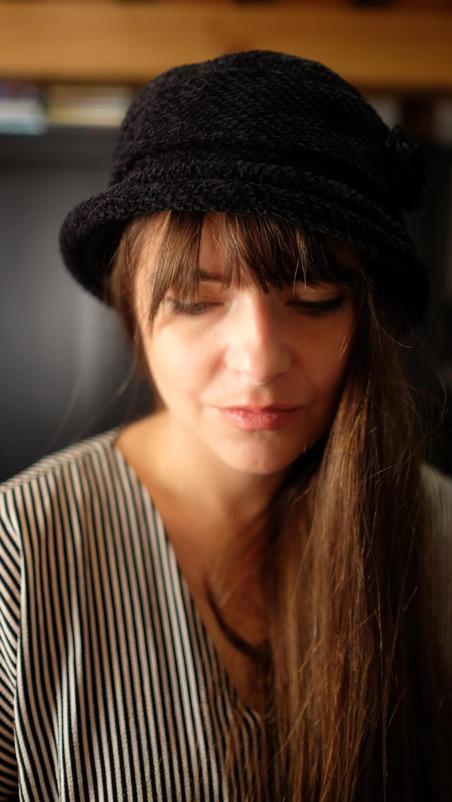 Dark Woven Cloche Hat | Vintage 1960s Mod Style Bucket Hat with Flower - Image 2