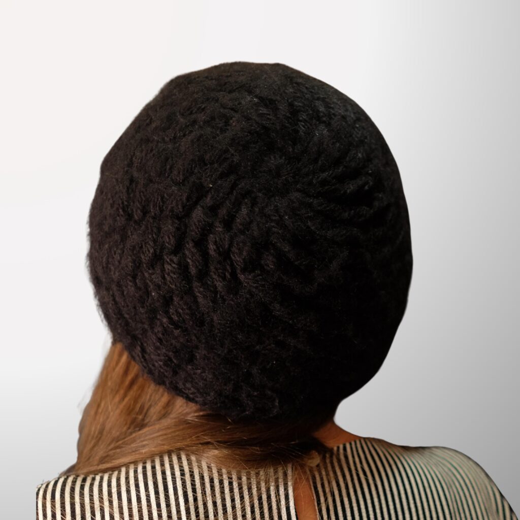 Vintage Black Chunky Knit Beret | Fuzzy Slouchy Oversized Cap