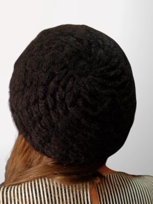 Vintage Black Chunky Knit Beret | Fuzzy Slouchy Oversized Cap