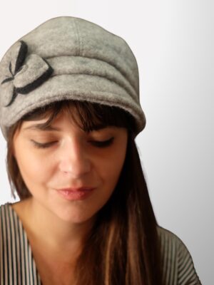 Light Gray Felt Baker Boy Hat | Chic Retro Visor Cap with Flower Detail