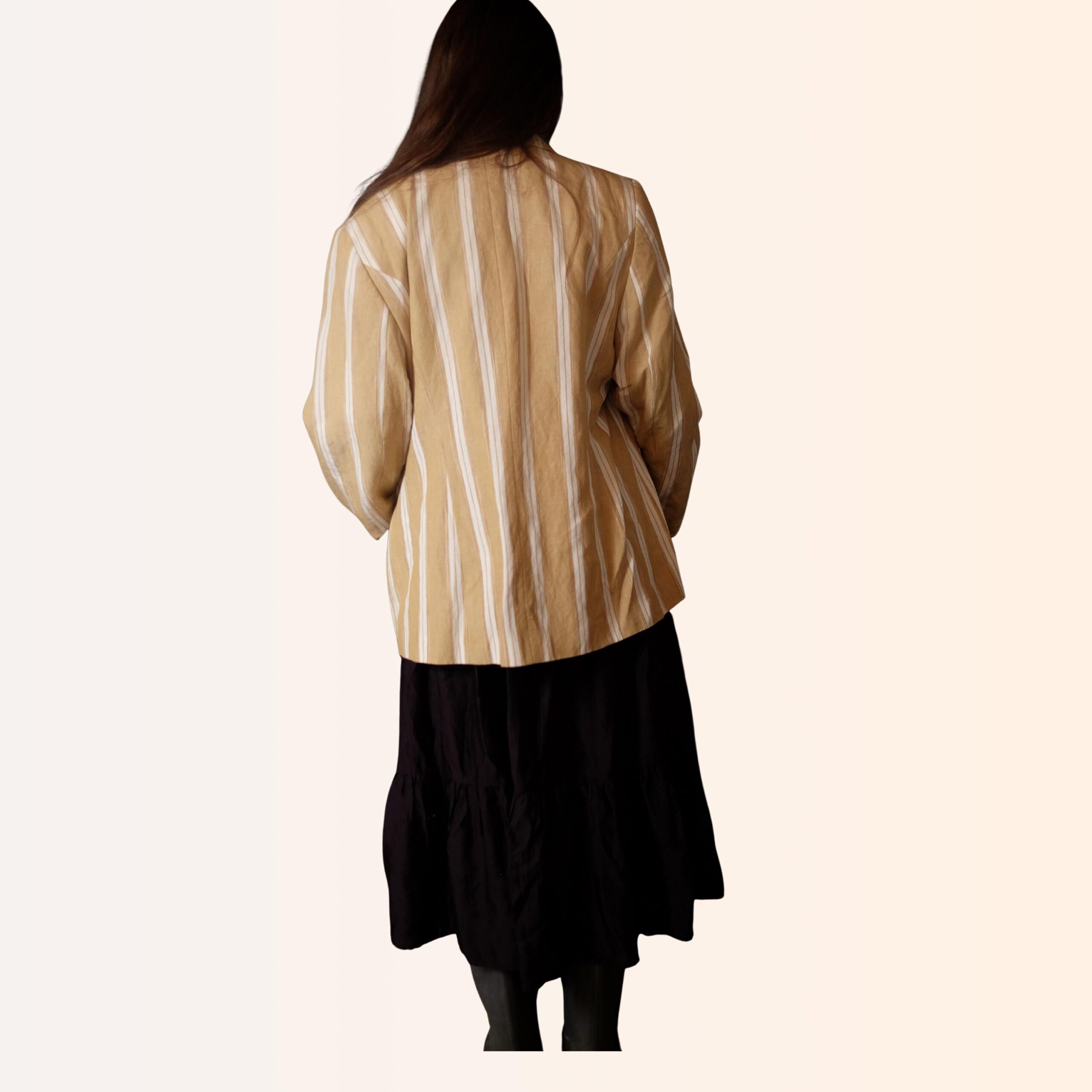 Vintage Striped Linen Blend Blazer | 90s Tan & White Lightweight Jacket - Image 9