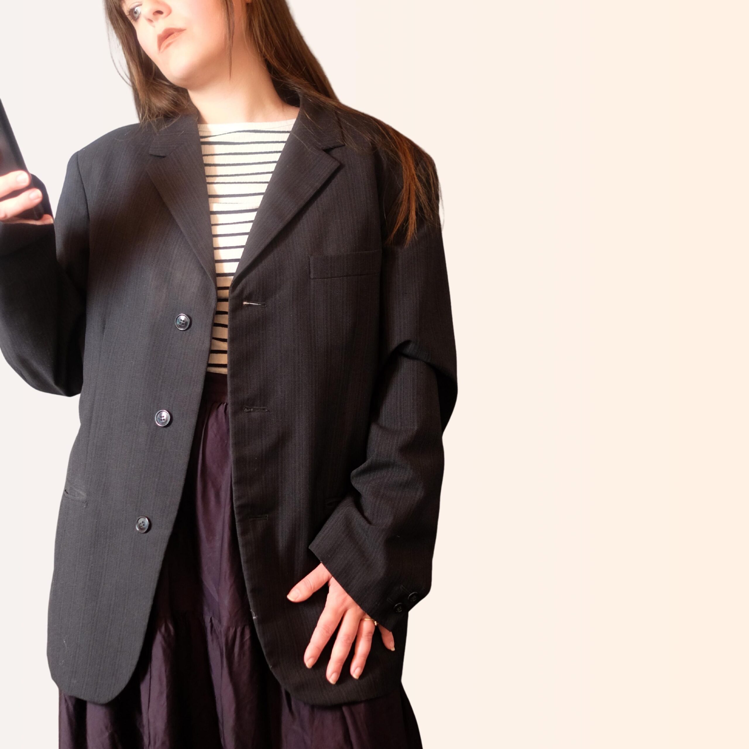 80s/90s Subtle Stripe Blazer | Unisex Dark Academia Aesthetic Coat - Image 2