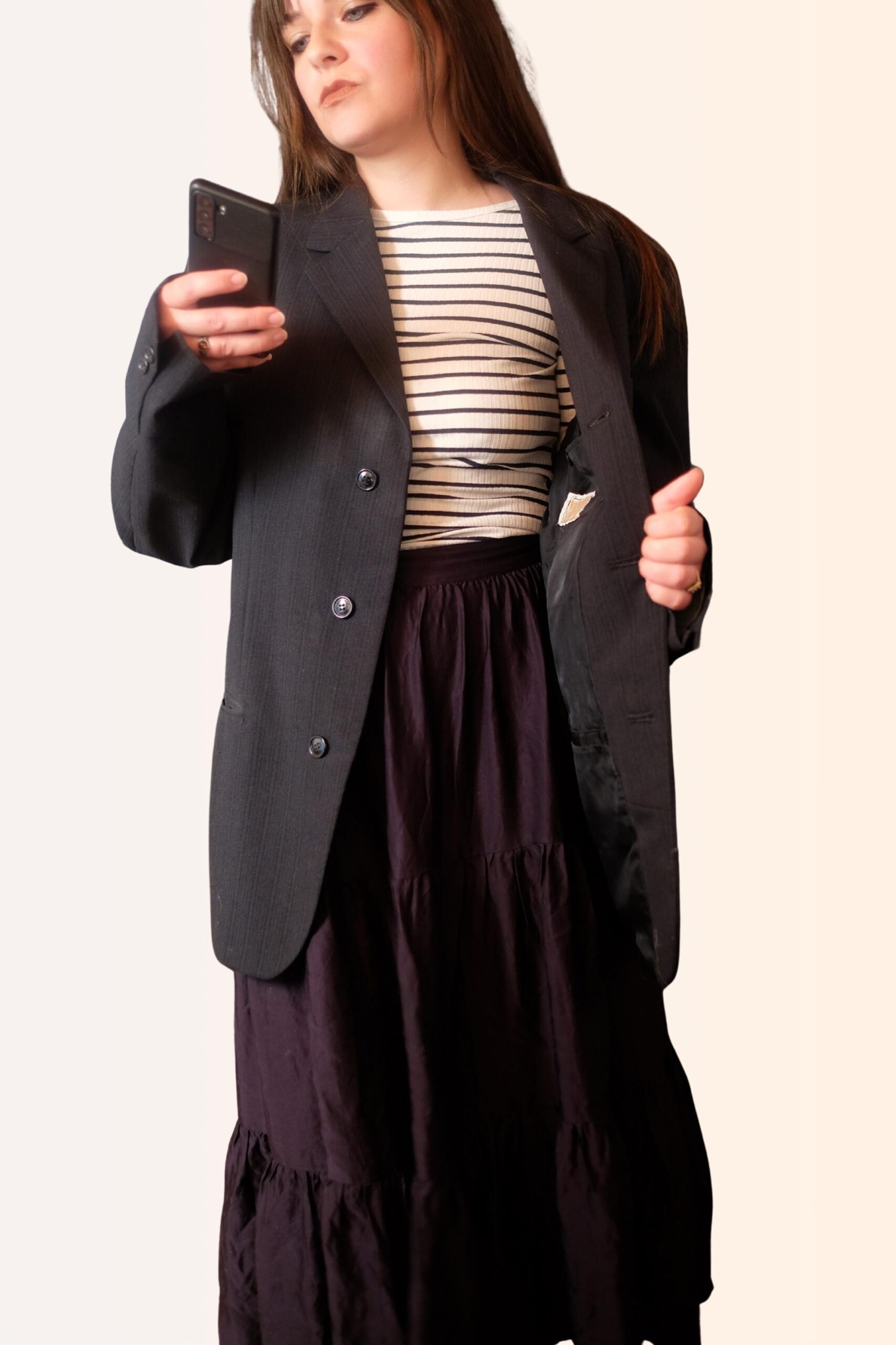 80s/90s Subtle Stripe Blazer | Unisex Dark Academia Aesthetic Coat - Image 4