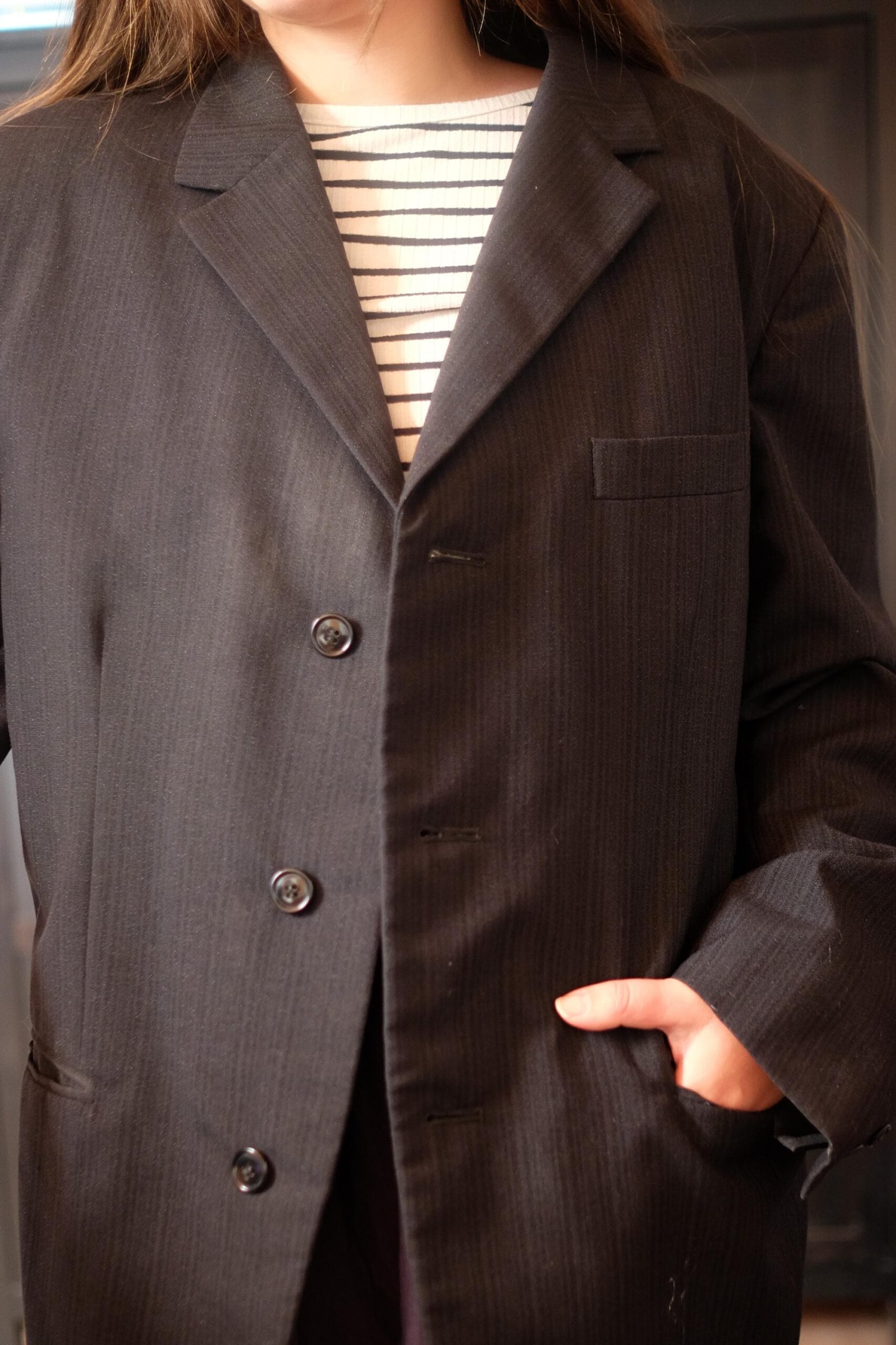 80s/90s Subtle Stripe Blazer | Unisex Dark Academia Aesthetic Coat - Image 3