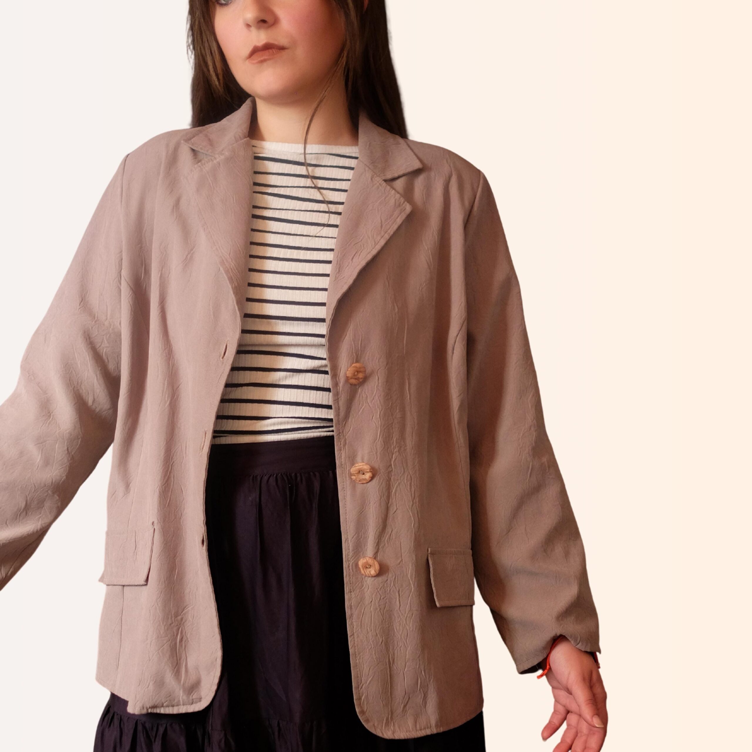 Oversized Dusty Rose Jacket | Retro Relaxed Fit Textured Single-Breasted Blazer - Image 8