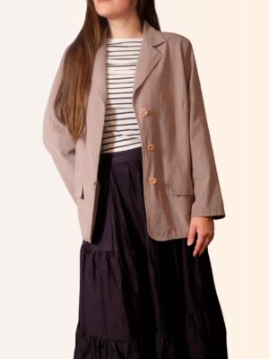 Oversized Dusty Rose Jacket | Retro Relaxed Fit Textured Single-Breasted Blazer