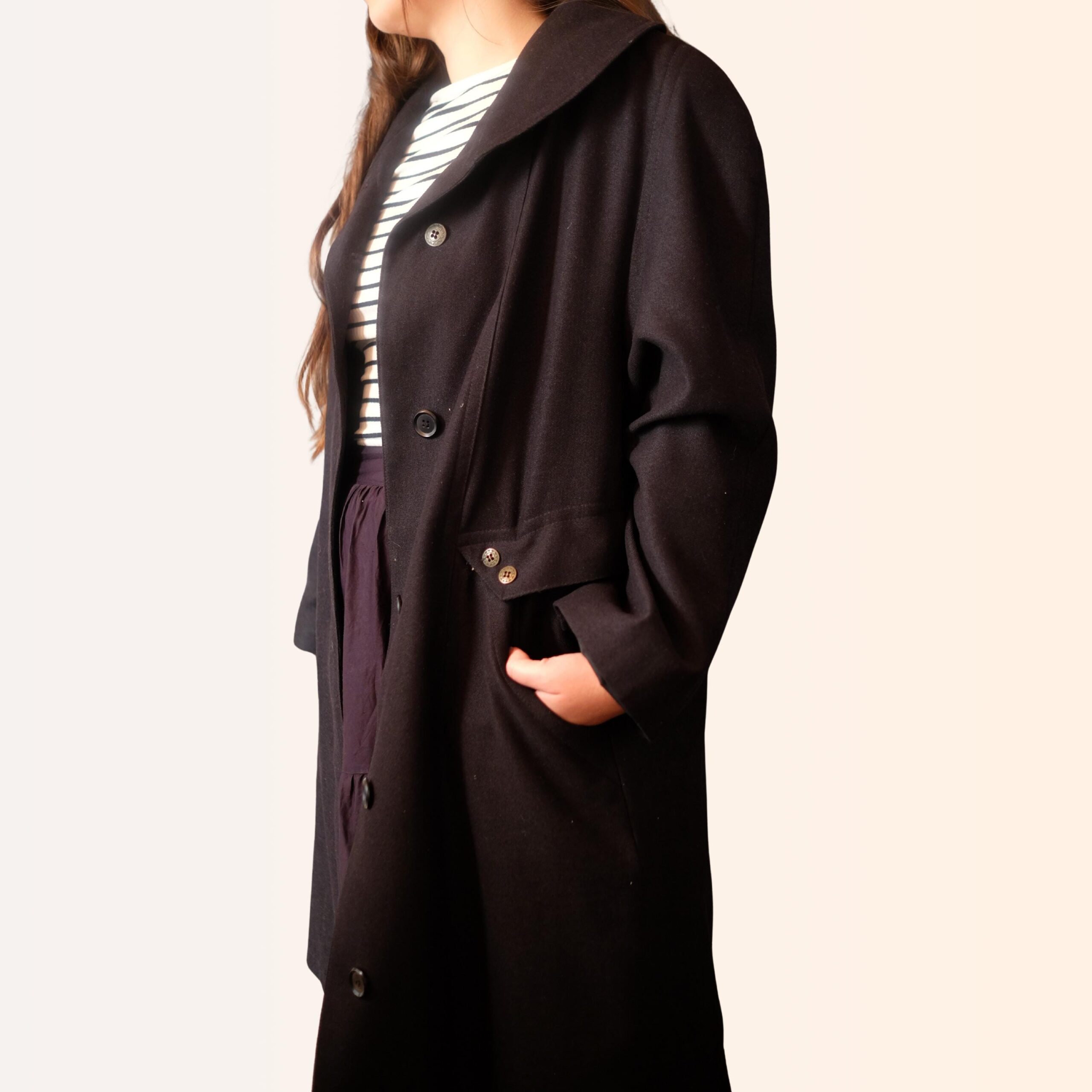 Vintage Tailored Black Coat - 80s Dark Academia Style - Image 9