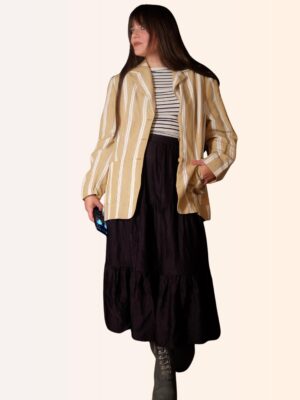 Vintage Striped Linen Blend Blazer | 90s Tan & White Lightweight Jacket