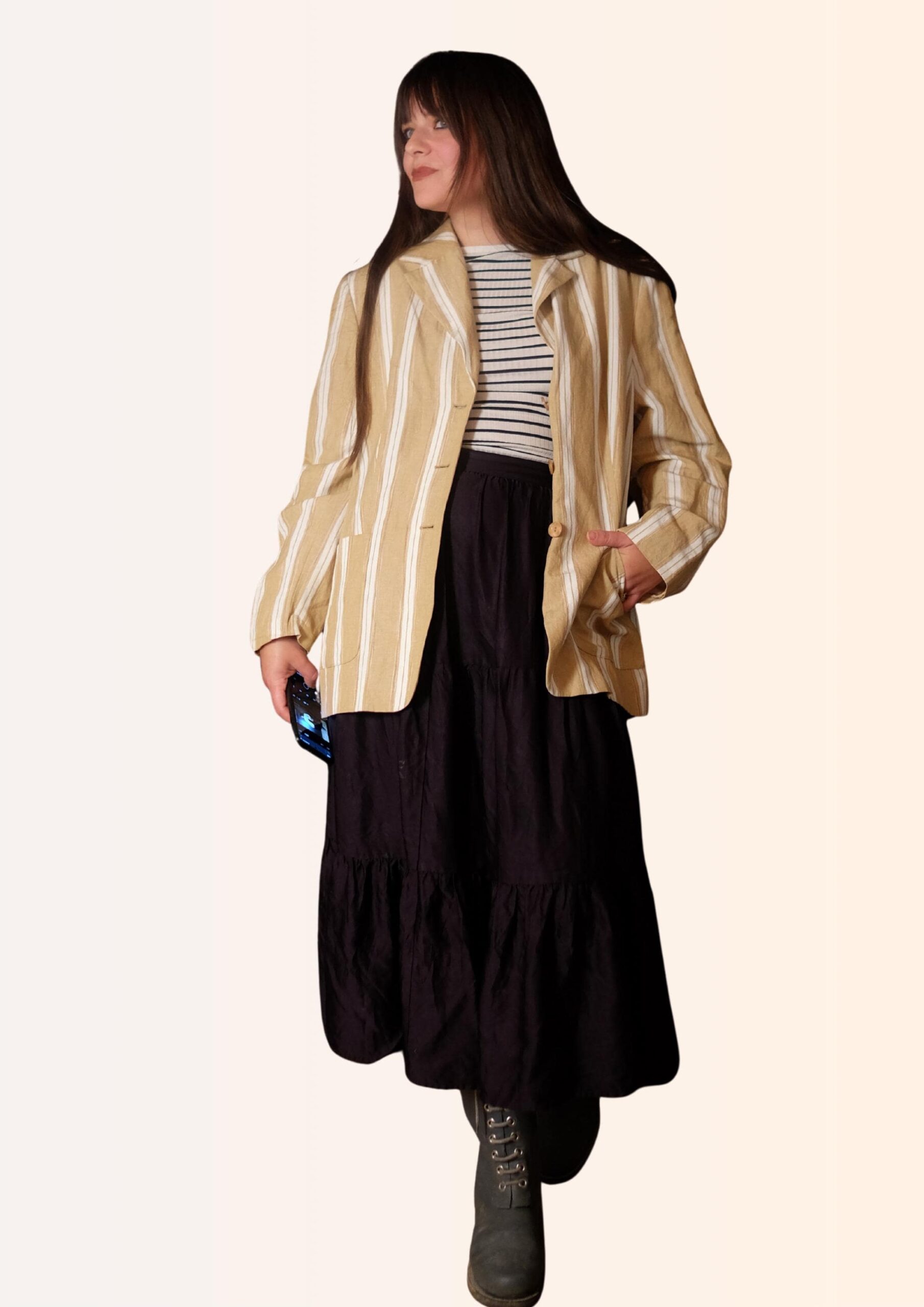 Vintage Striped Linen Blend Blazer | 90s Tan & White Lightweight Jacket