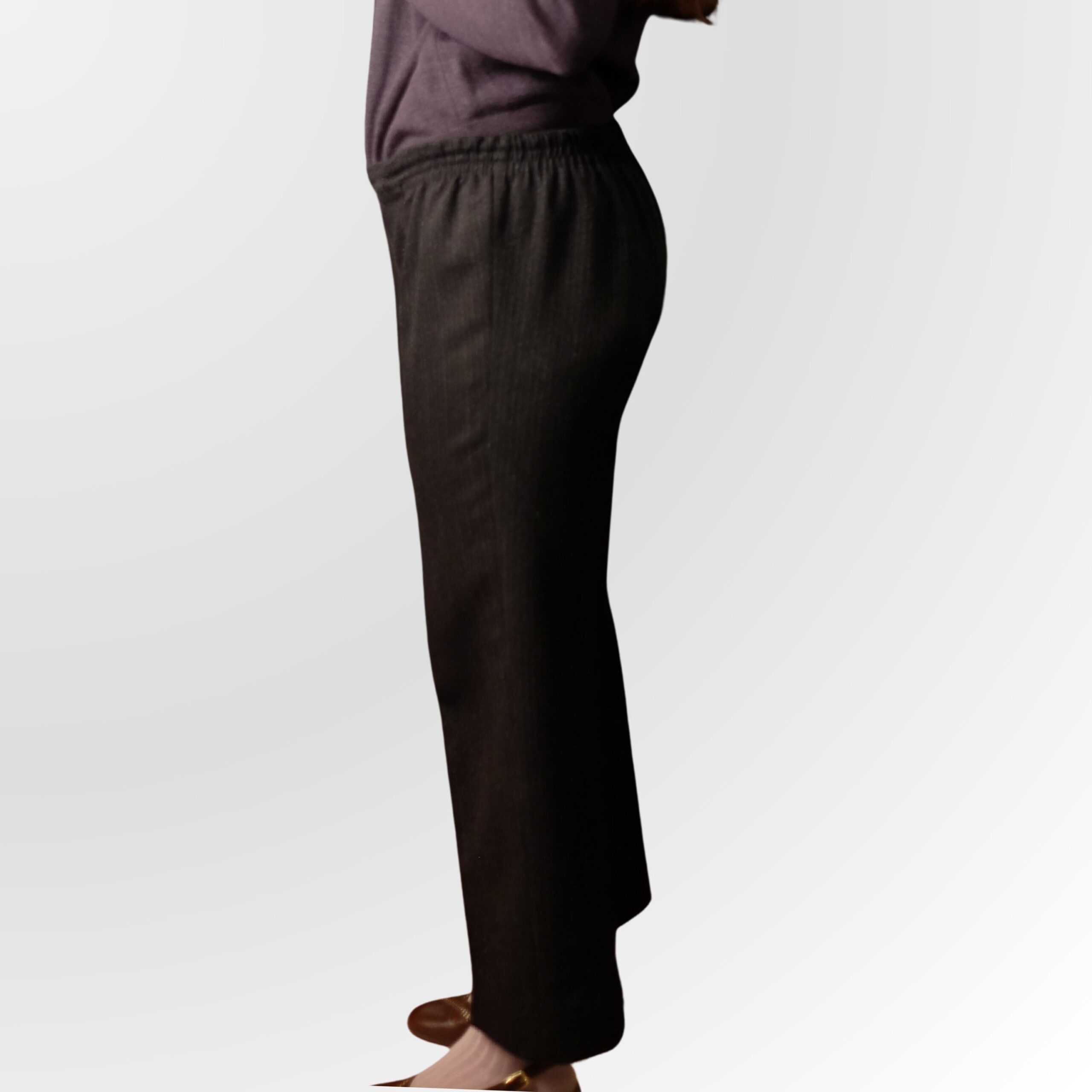 80s/90s Charcoal Pinstripe Pull-On Trousers | Retro High Waist Straight Leg Pants - Image 3