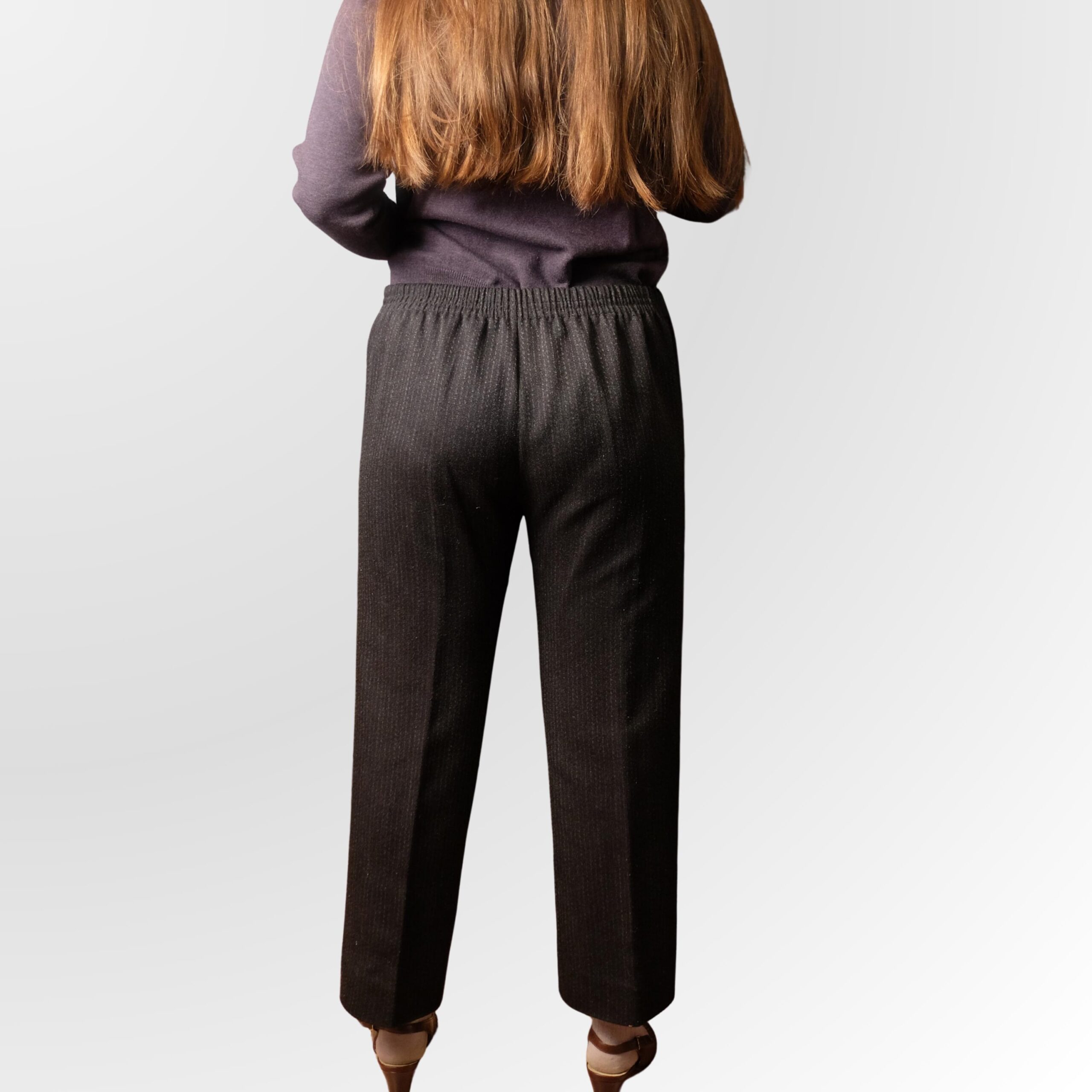80s/90s Charcoal Pinstripe Pull-On Trousers | Retro High Waist Straight Leg Pants - Image 2