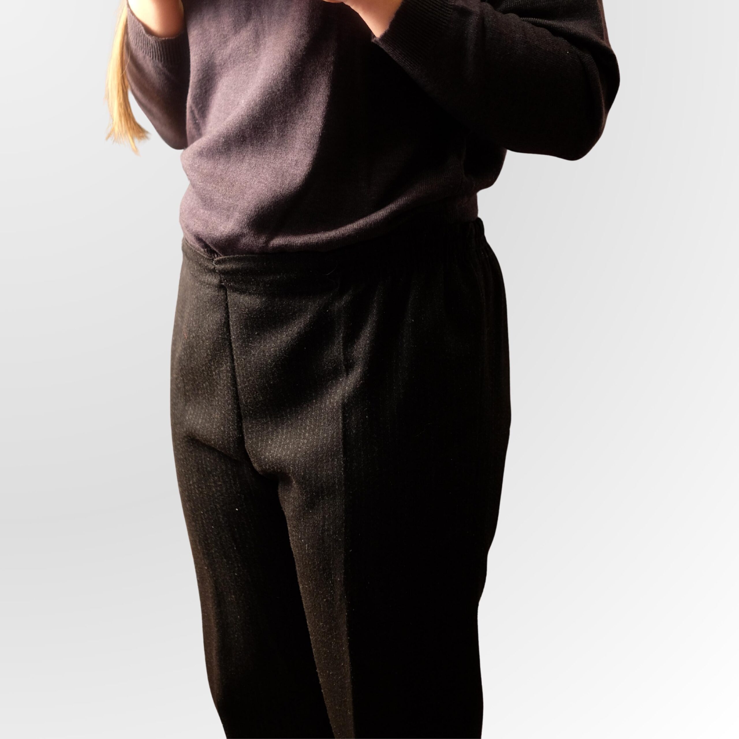 80s/90s Charcoal Pinstripe Pull-On Trousers | Retro High Waist Straight Leg Pants - Image 4