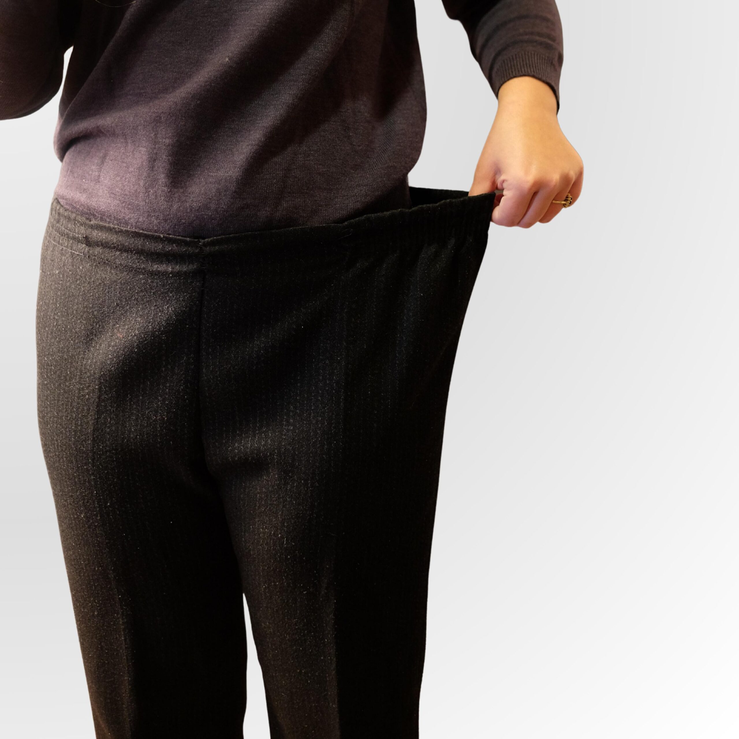 80s/90s Charcoal Pinstripe Pull-On Trousers | Retro High Waist Straight Leg Pants - Image 5