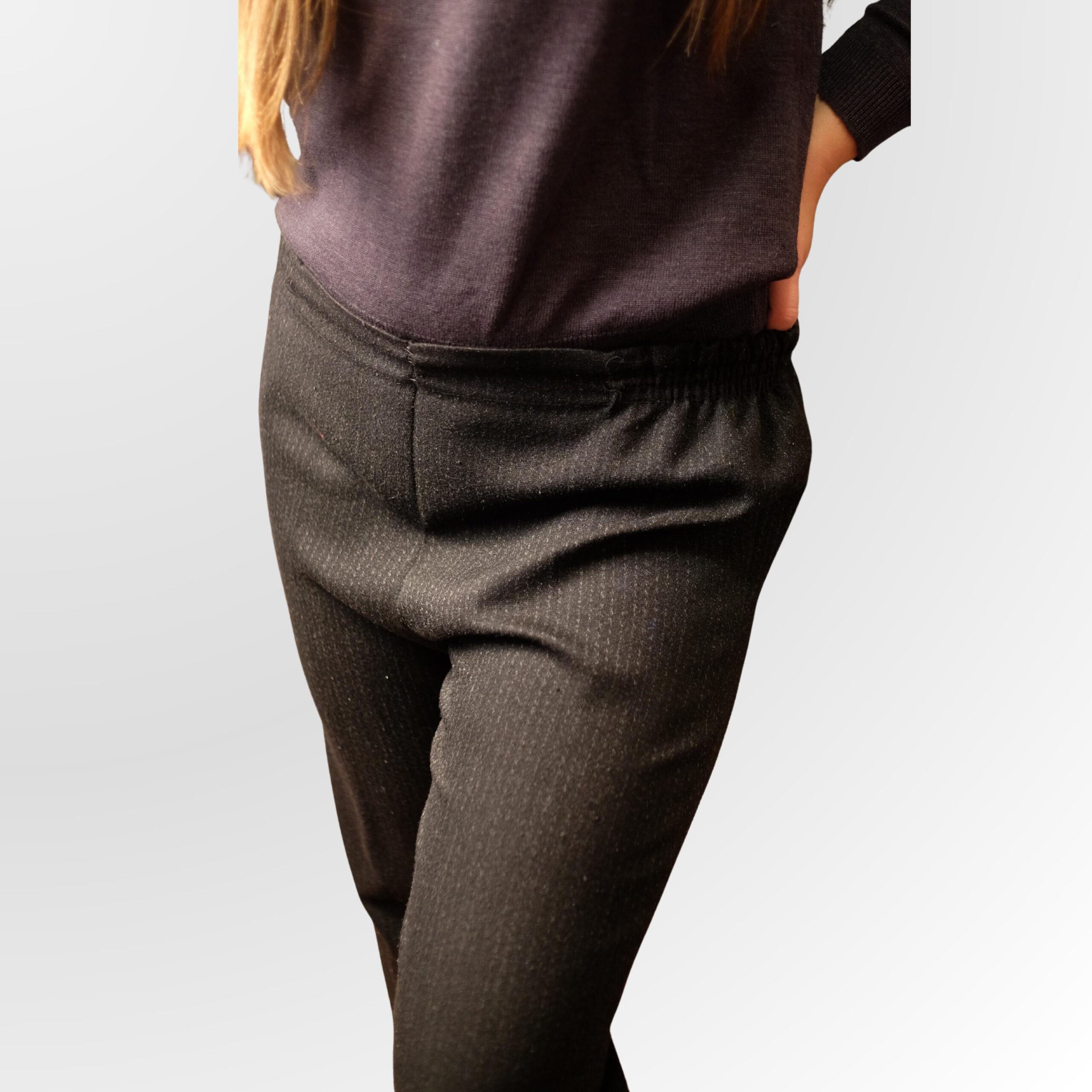 80s/90s Charcoal Pinstripe Pull-On Trousers | Retro High Waist Straight Leg Pants - Image 6