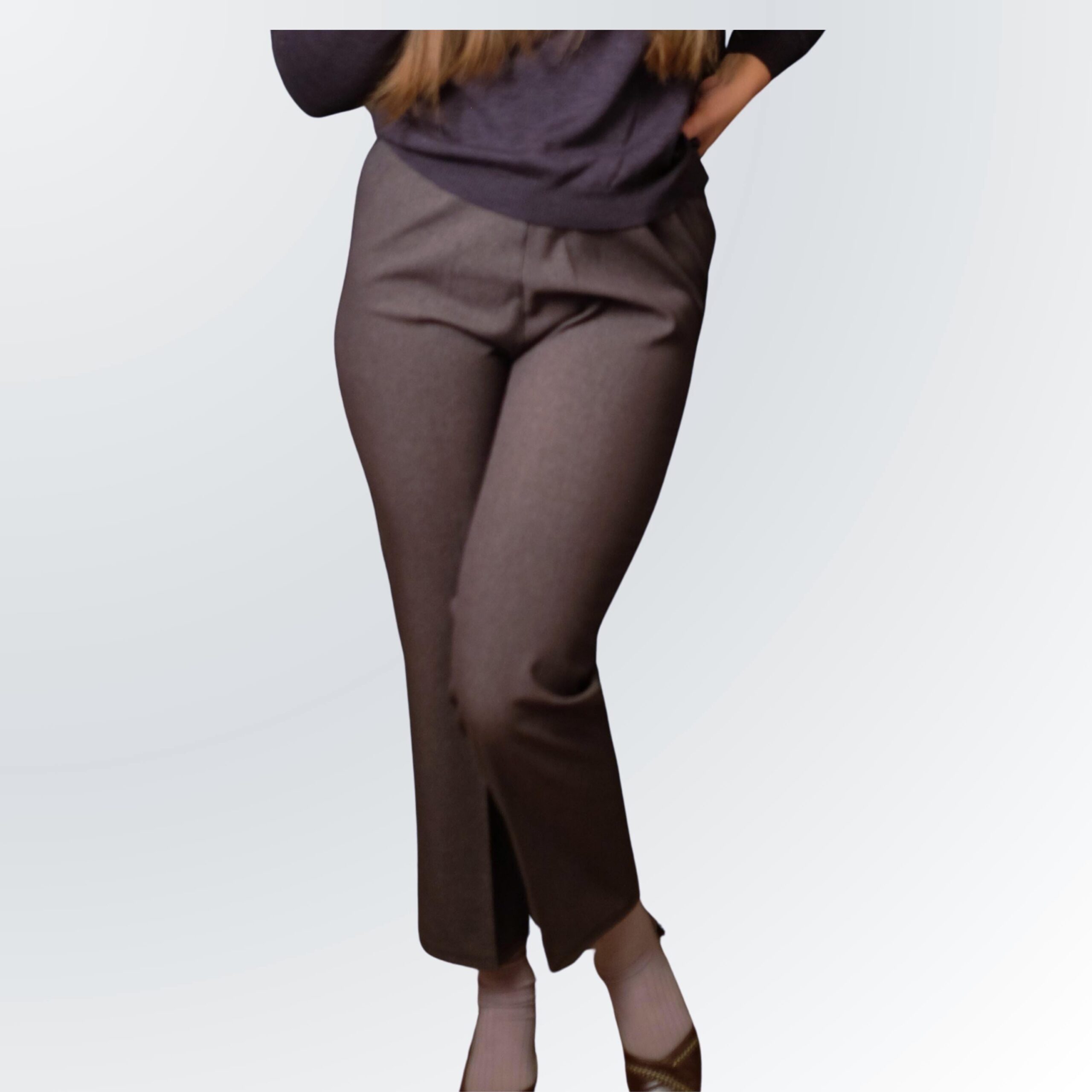 Retro Gray Pull-On Pants | High Waist Comfortable Business Casual Trousers - Image 2