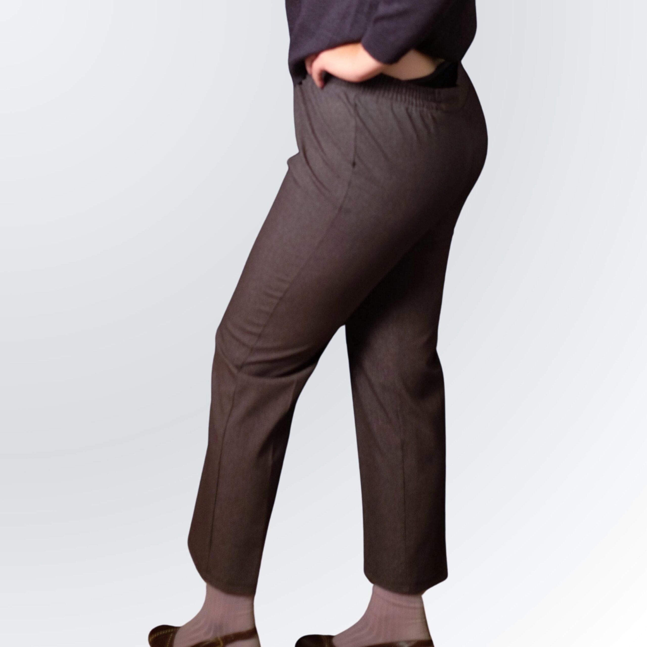 Retro Gray Pull-On Pants | High Waist Comfortable Business Casual Trousers - Image 4