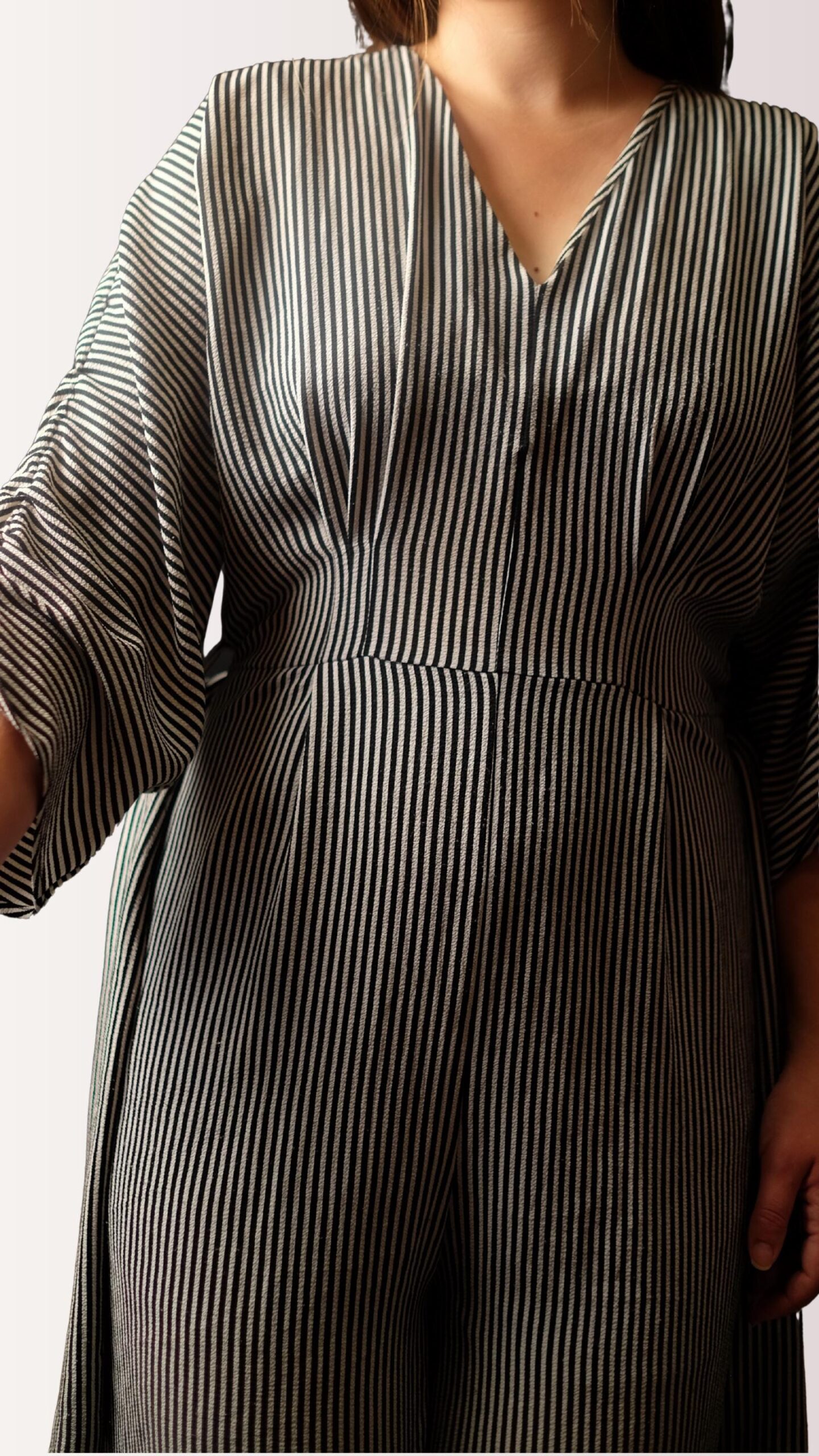 Chic Vintage PRANI Striped Jumpsuit with Belt | 90s Parisian Minimalist Wide Leg Overall - Image 9