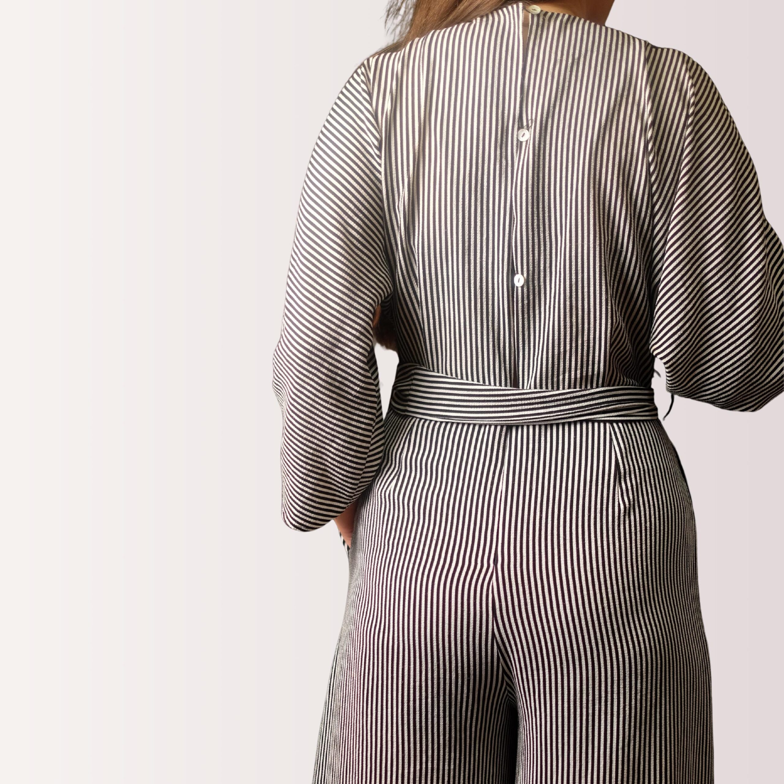 Chic Vintage PRANI Striped Jumpsuit with Belt | 90s Parisian Minimalist Wide Leg Overall - Image 6