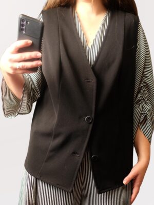Vintage Black Tailored Vest | Classic 90s Single-Breasted Waistcoat L-XL