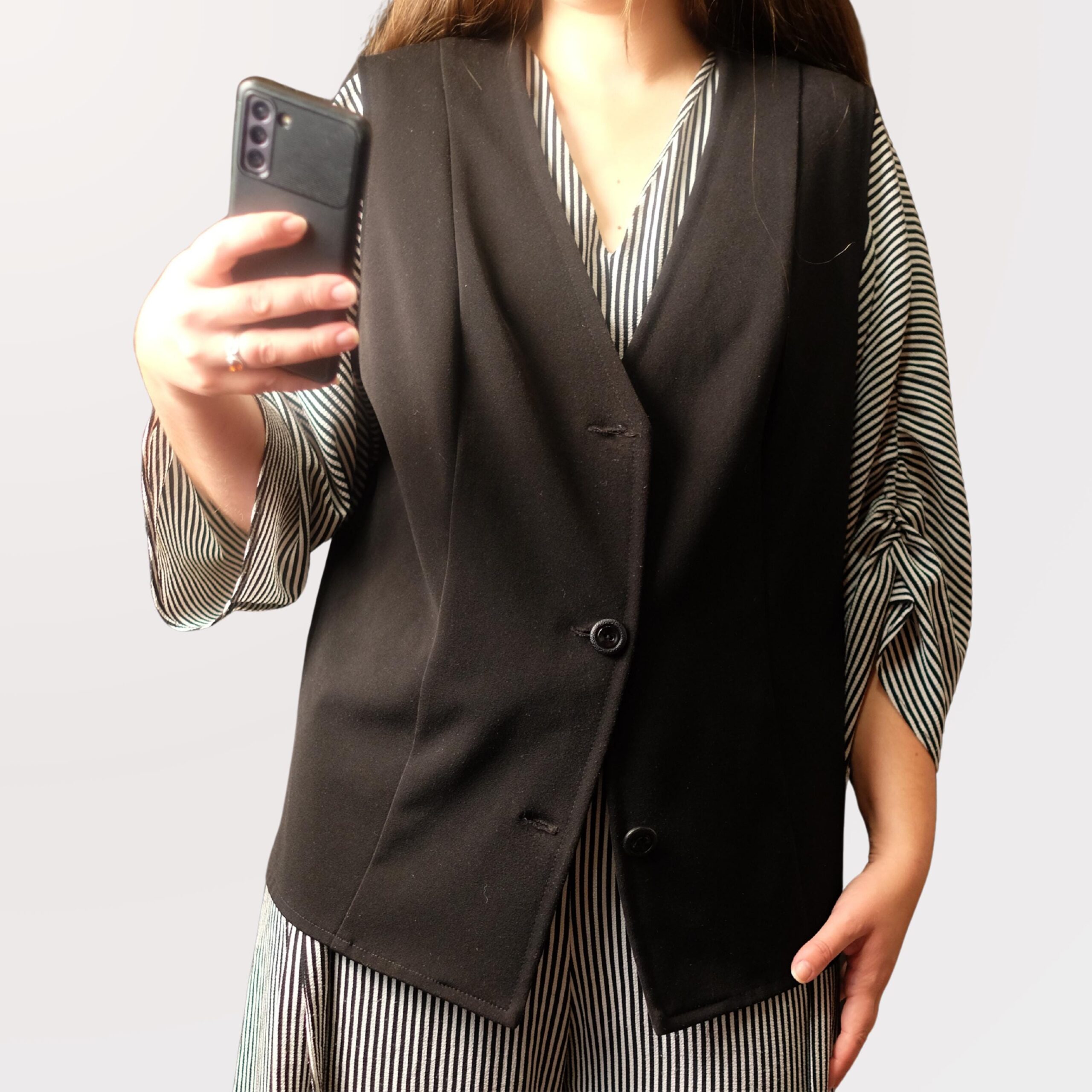 Vintage Black Tailored Vest | Classic 90s Single-Breasted Waistcoat L-XL