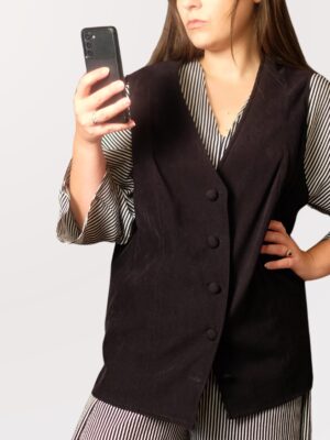 Vintage Black Tailored Vest | Classic 90s Single-Breasted Waistcoat, L - XL