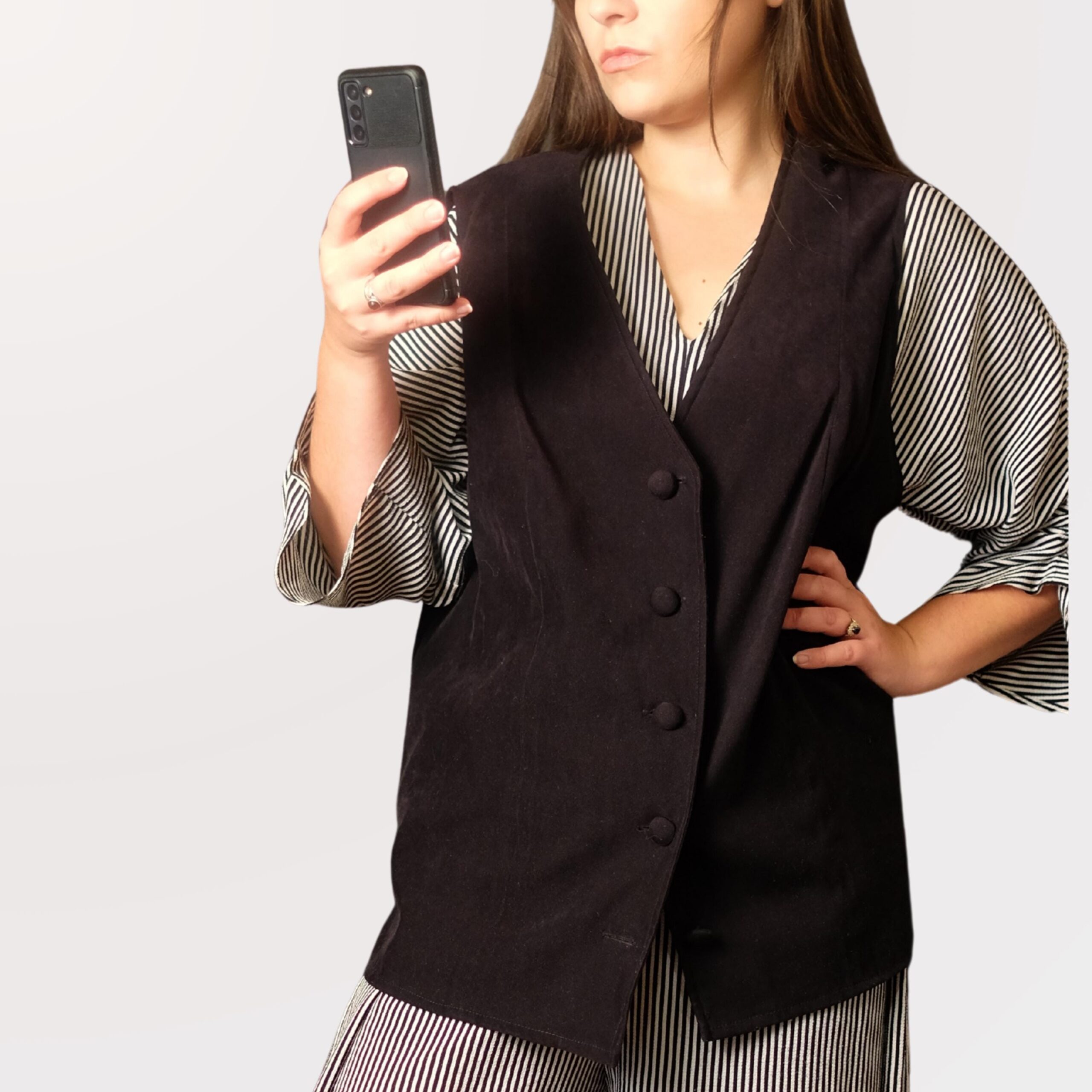 Vintage Black Tailored Vest | Classic 90s Single-Breasted Waistcoat, L - XL