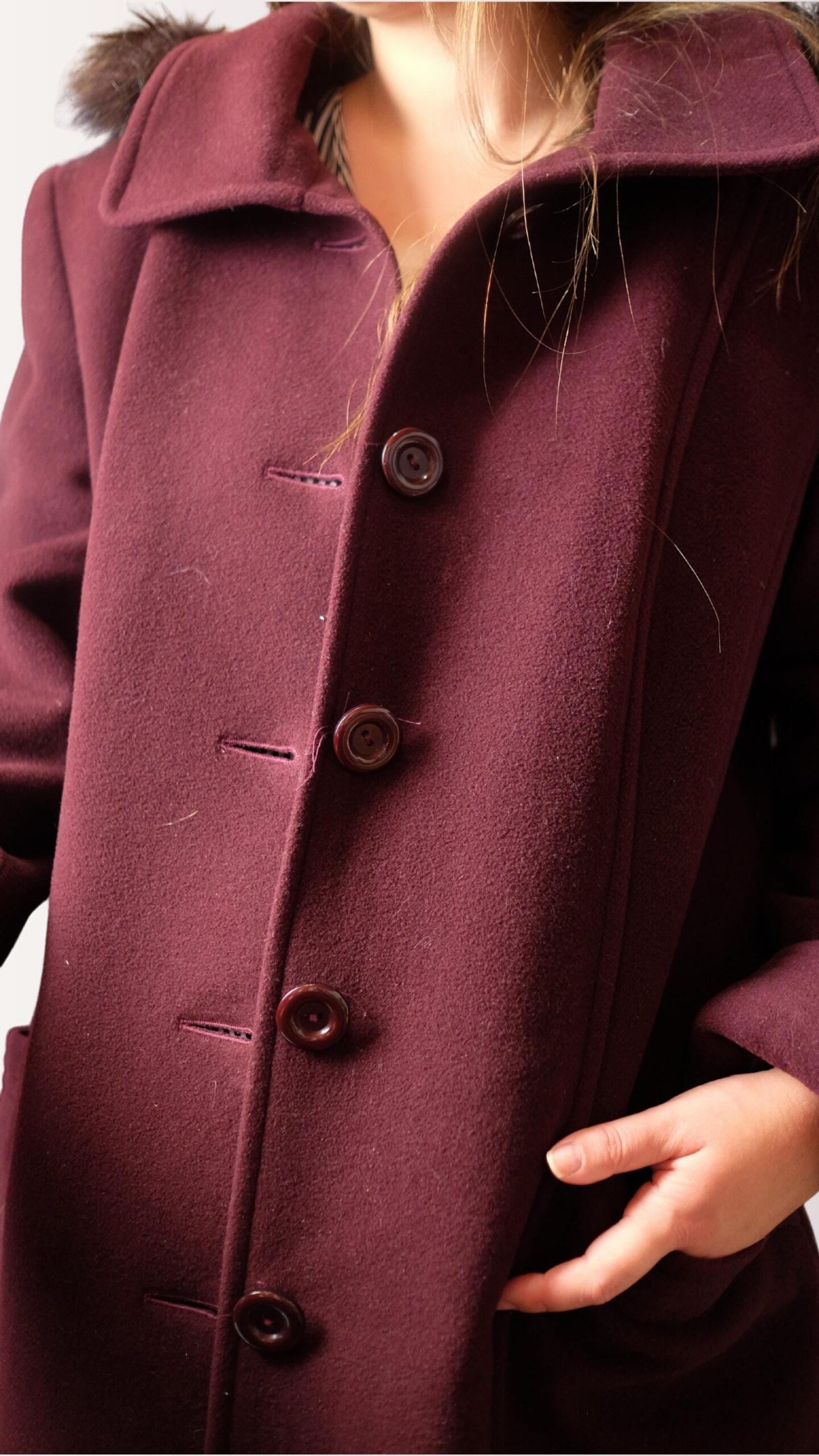 Chic Vintage Wine Red Warm Coat | Structured Single-Breasted Longline Burgundy Coat - Image 8