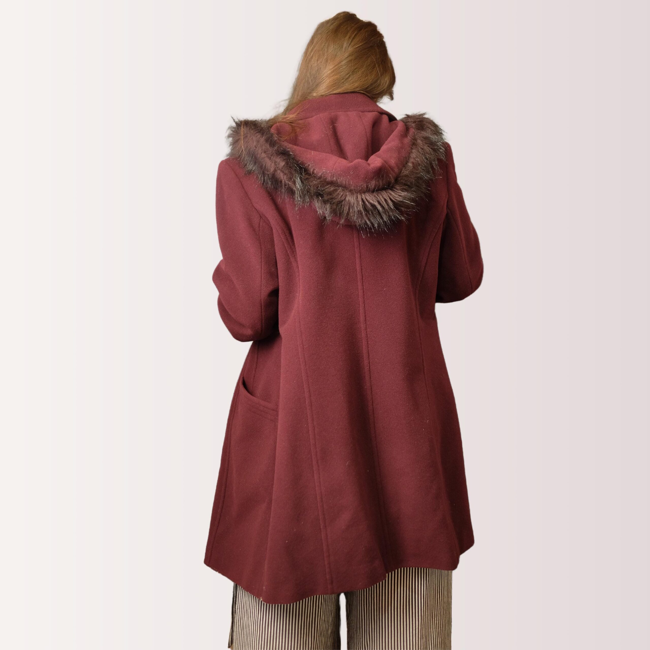 Chic Vintage Wine Red Warm Coat | Structured Single-Breasted Longline Burgundy Coat - Image 4
