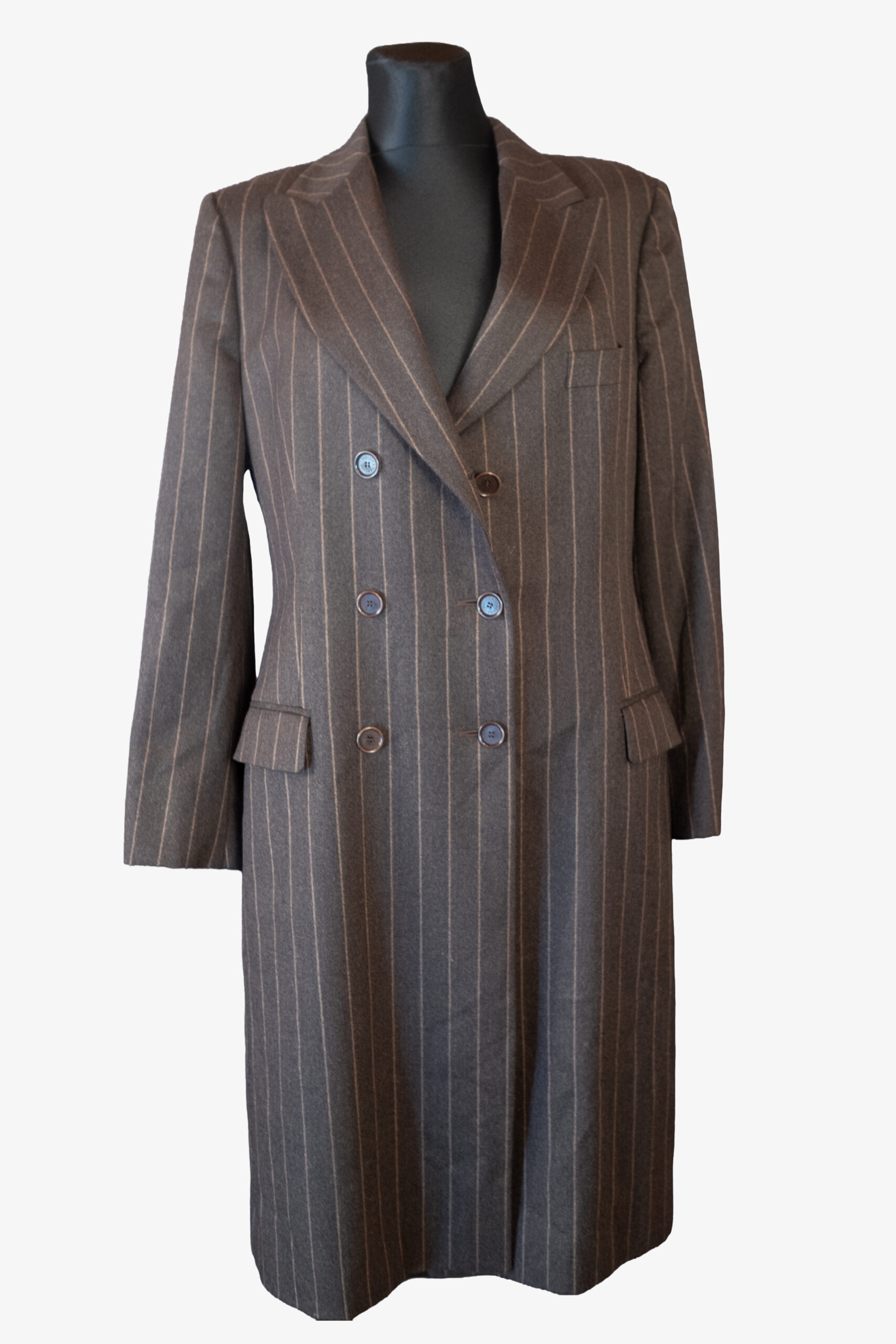 1990s Dolce & Gabbana Yuppie Pinstripe Wool Long Blazer, size L - Image 6