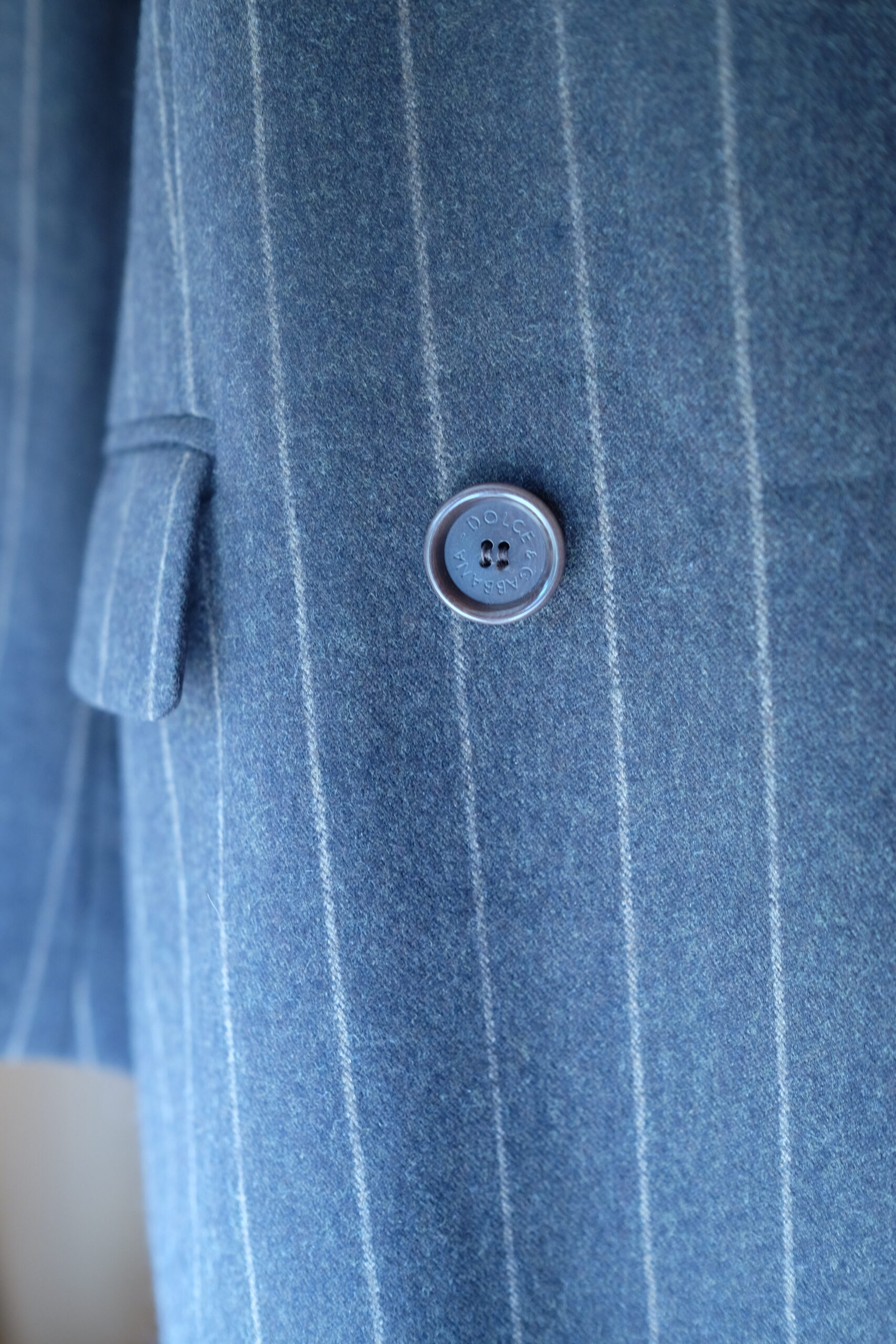 1990s Dolce & Gabbana Yuppie Pinstripe Wool Long Blazer, size L - Image 20